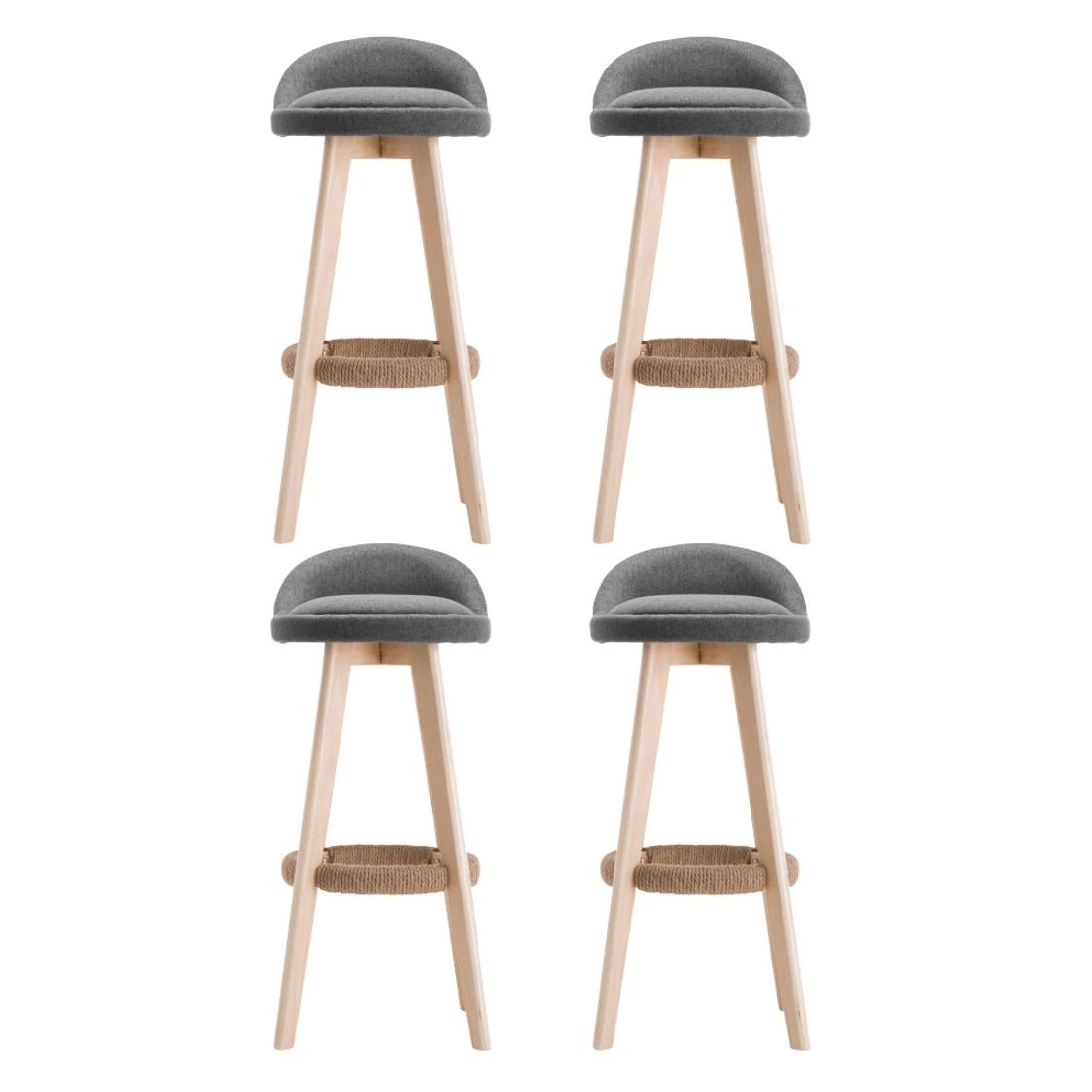 4 Artiss 4x Bar Stools Padded Linen Wooden - Grey, 4 of 7
