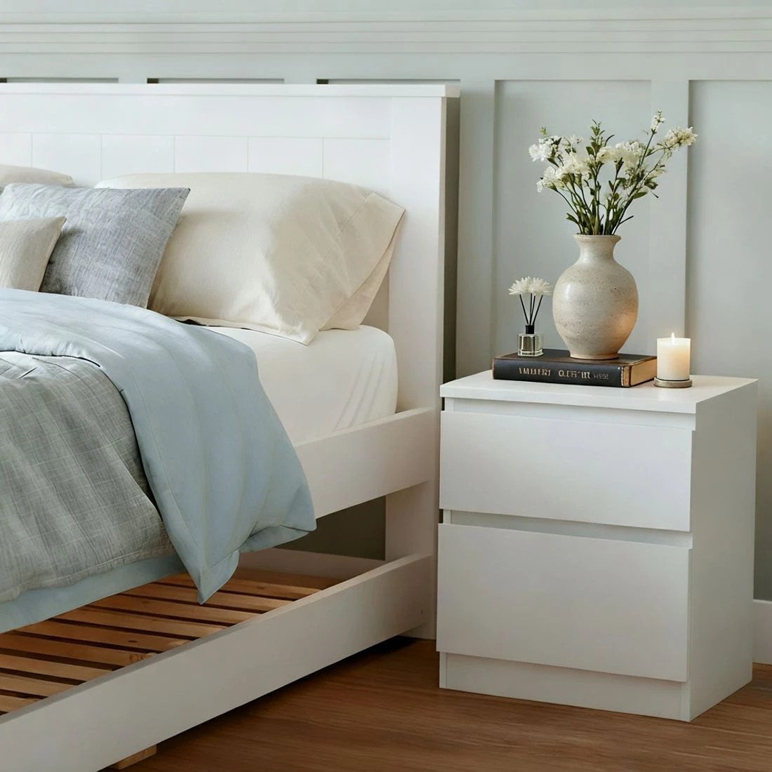 7 Artiss King Single Bed Frame and Bedside Table - White, 7 of 9