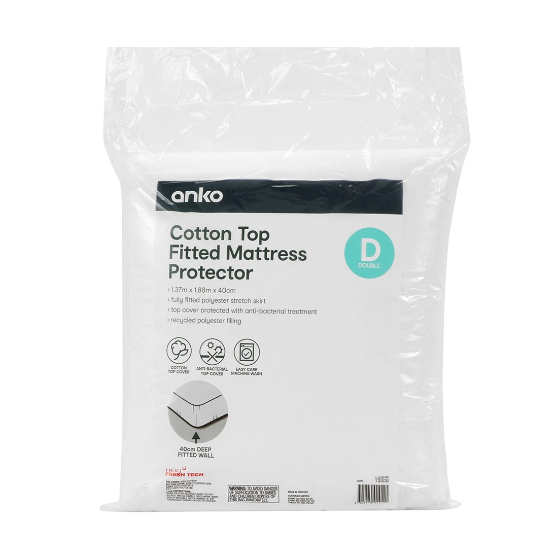 1 Cotton Top Fitted Mattress Protector - Double Bed, White, 1 of 4