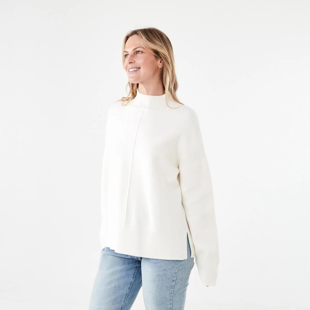 2 Compact Mock Neck Jumper Ecru, 2 of 6