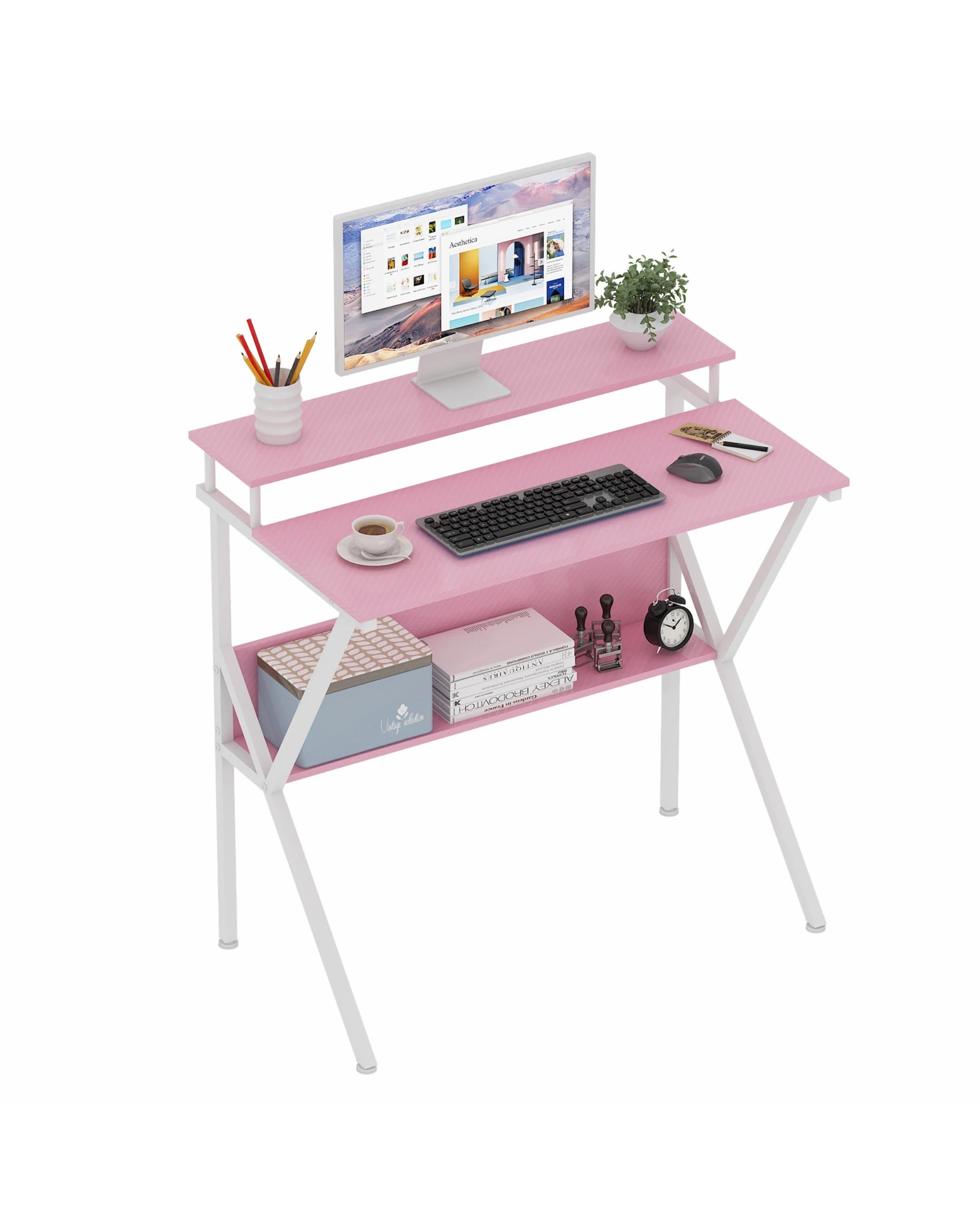 6 Advwin 80cm Small Computer Desk with Monitor Stand Writing Table with Shelf, 6 of 10