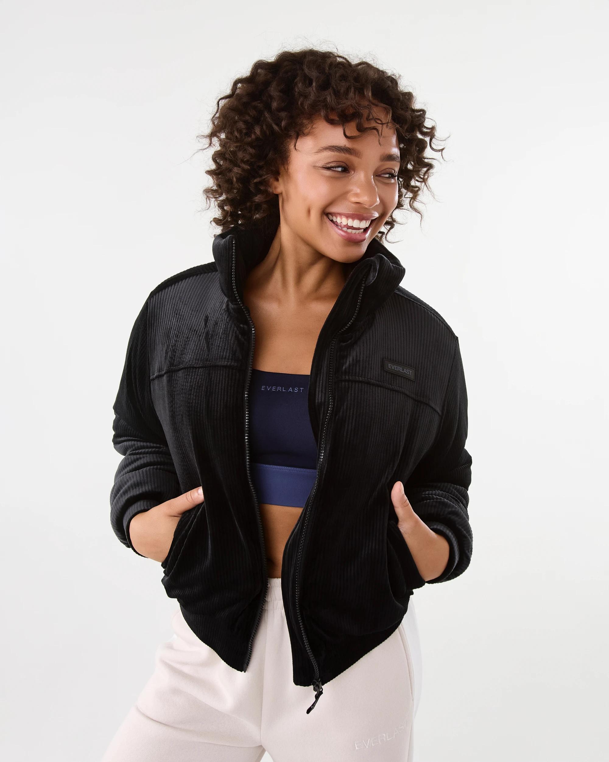 1 Everlast Womens Ribbed Velour Jacket Black, 1 of 8