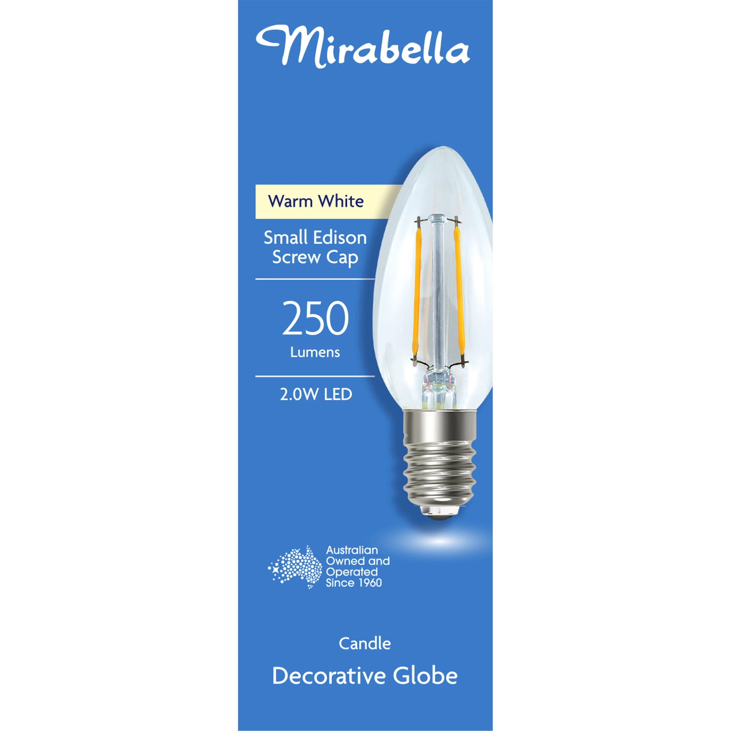 1 Mirabella 2W LED Filament Warm White Candle Decorative Globe Bulb, 1 of 6