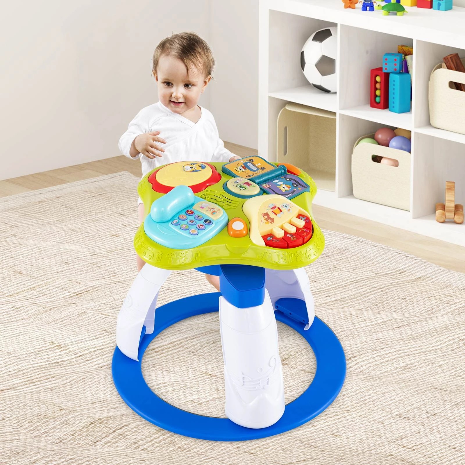 1 Costway 3 in 1 Stationary Activity Center Educational Play Table - Blue, 1 of 1