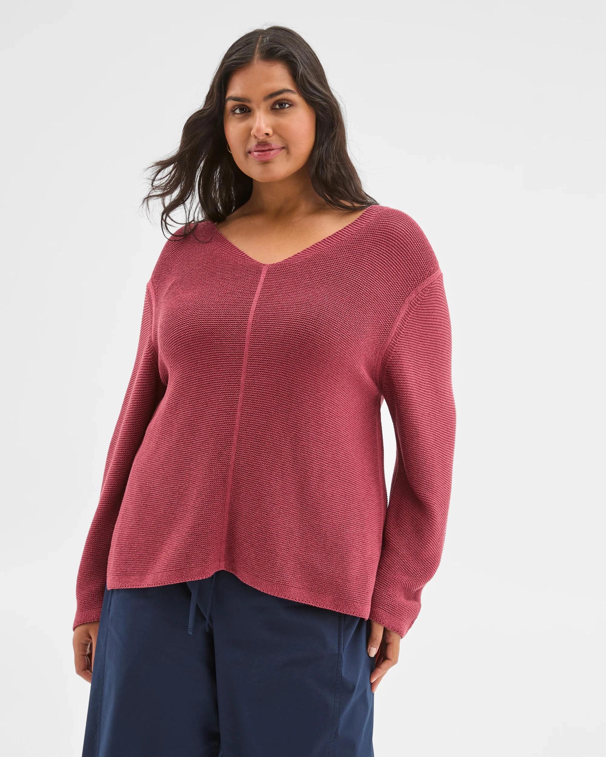 2 Target Curve Plus Size Australian Cotton Blend V-Neck Ottoman Twist Sweater MULBERRY, 2 of 5