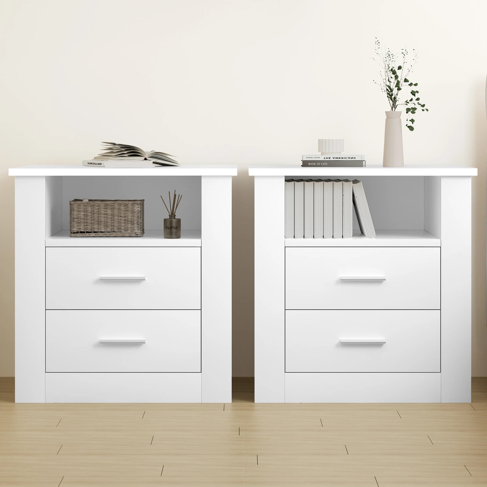 10 Alfordson 2x Bedside Table Nightstand Storage Cabinet Side Table Classic - White, 10 of 10