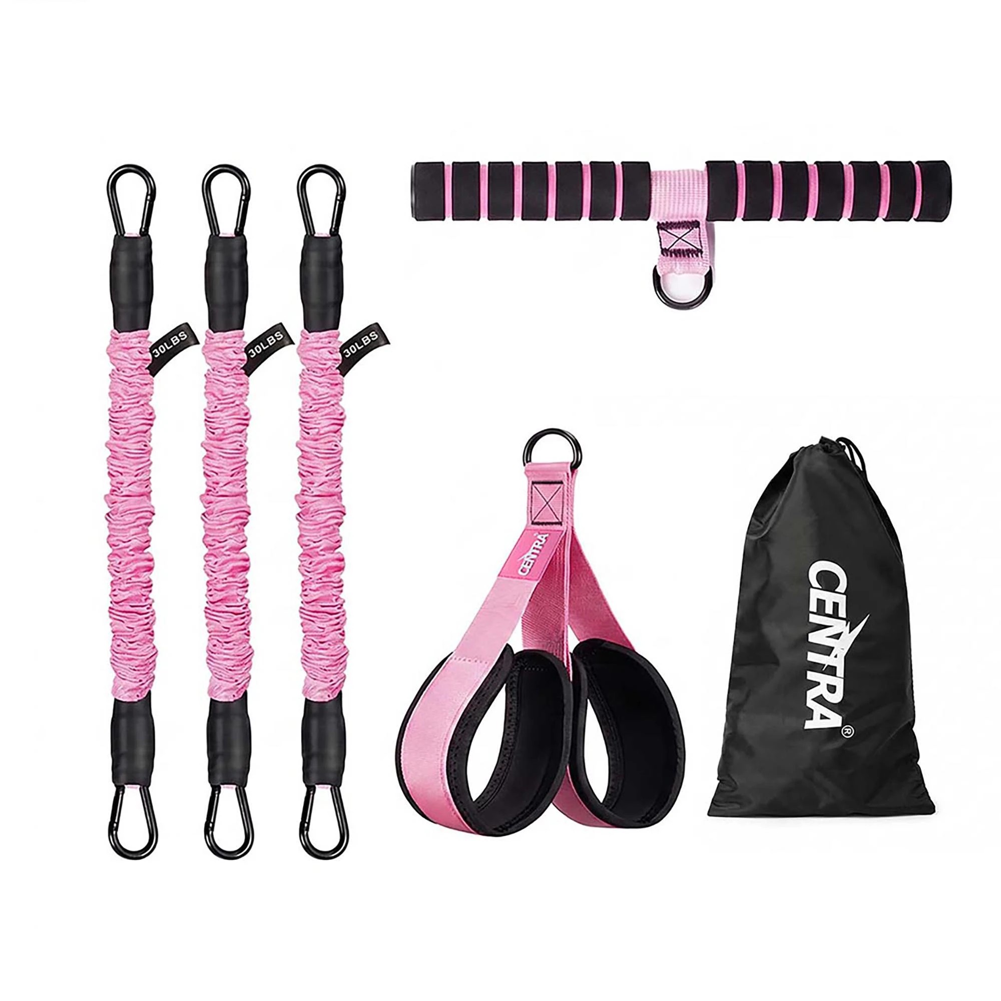 2 Centra Resistance Bands Set Foot Pedal 3 Tube Adjustable for Home Workout Pink, 2 of 8
