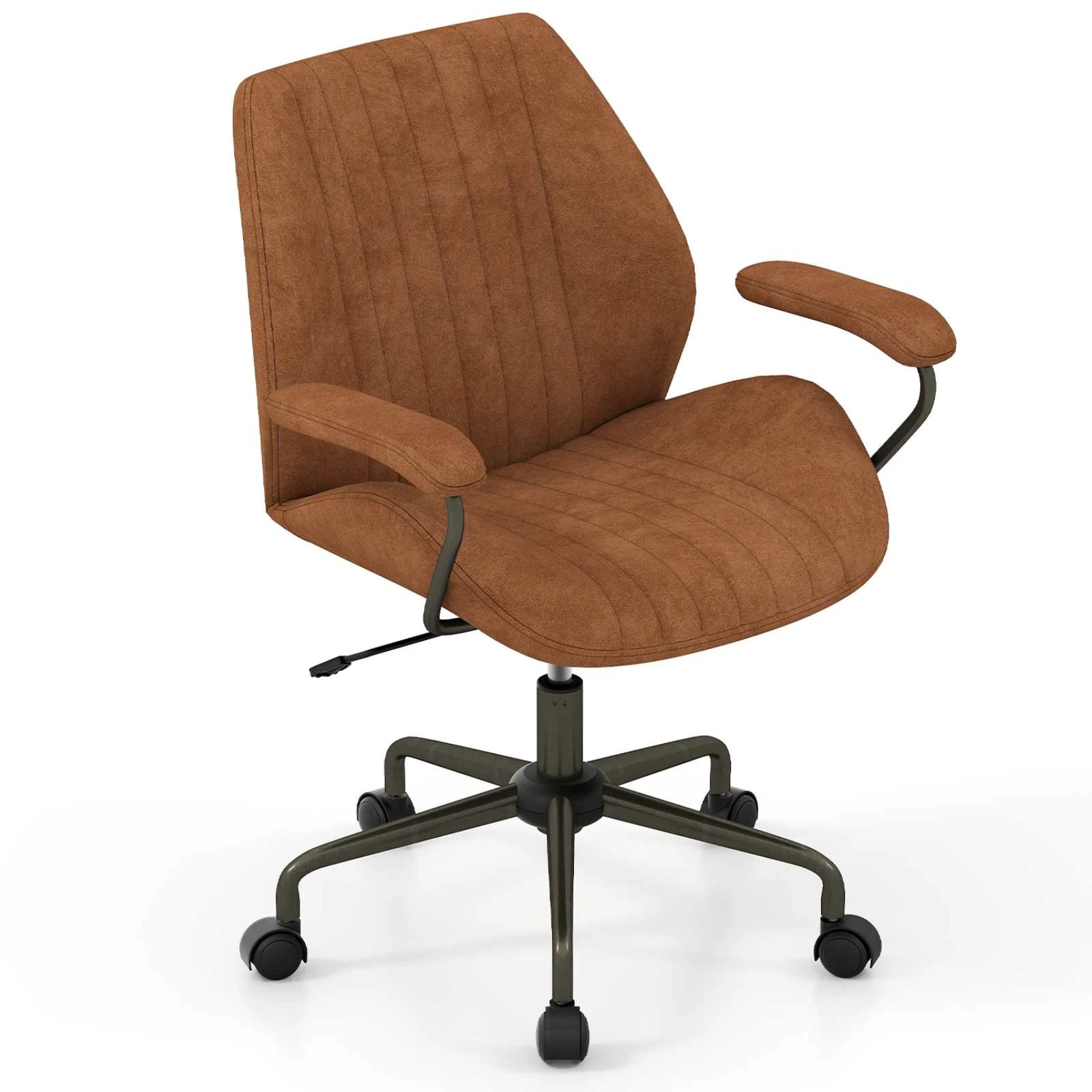 1 Costway Office Chair Mid Century Modern Swivel Computer Desk Chair w/Padded Arms, 1 of 1