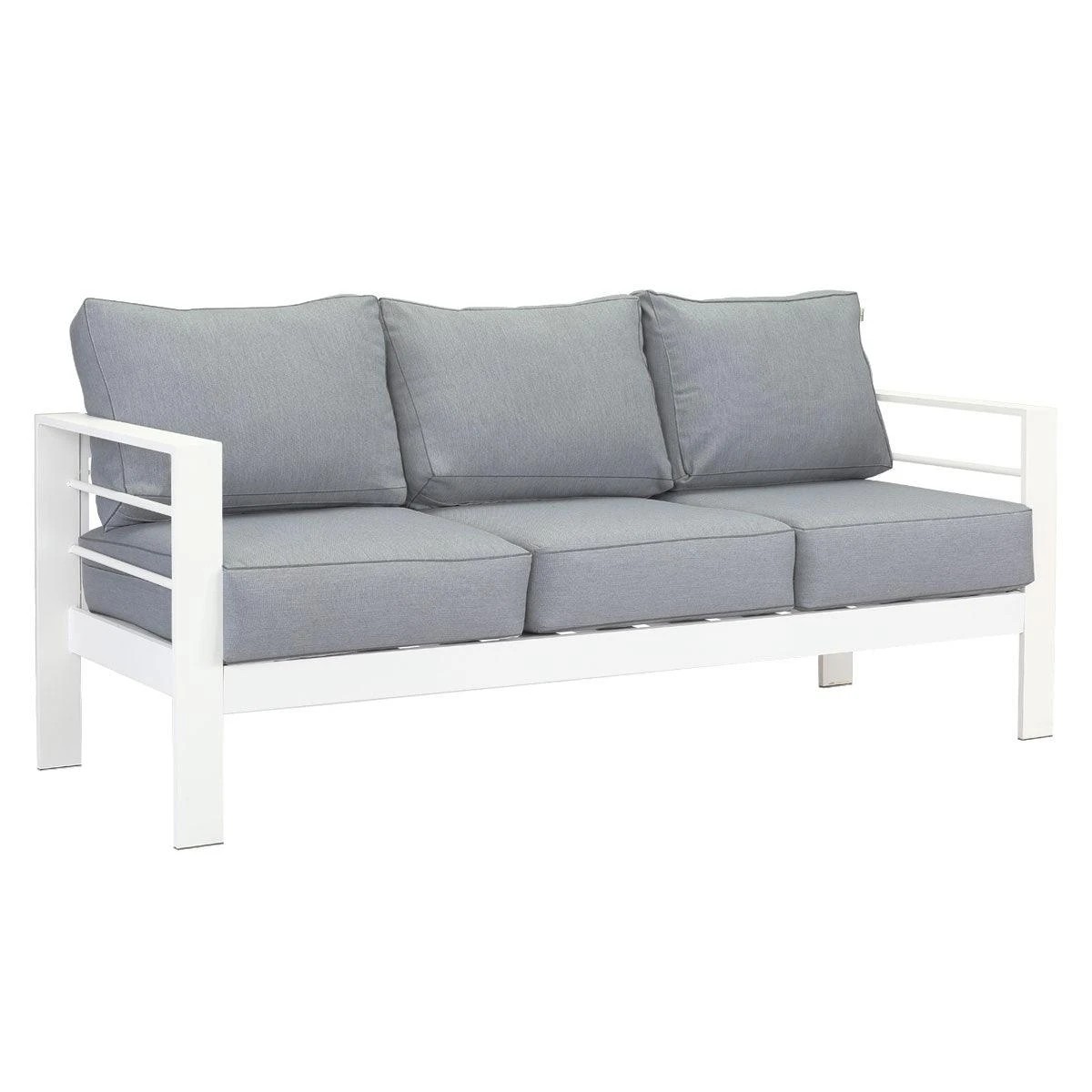 4 Moda Living Paris 3 Seater White Aluminium Outdoor Sofa Lounge with Arms - Grey Cushion - White, 4 of 5