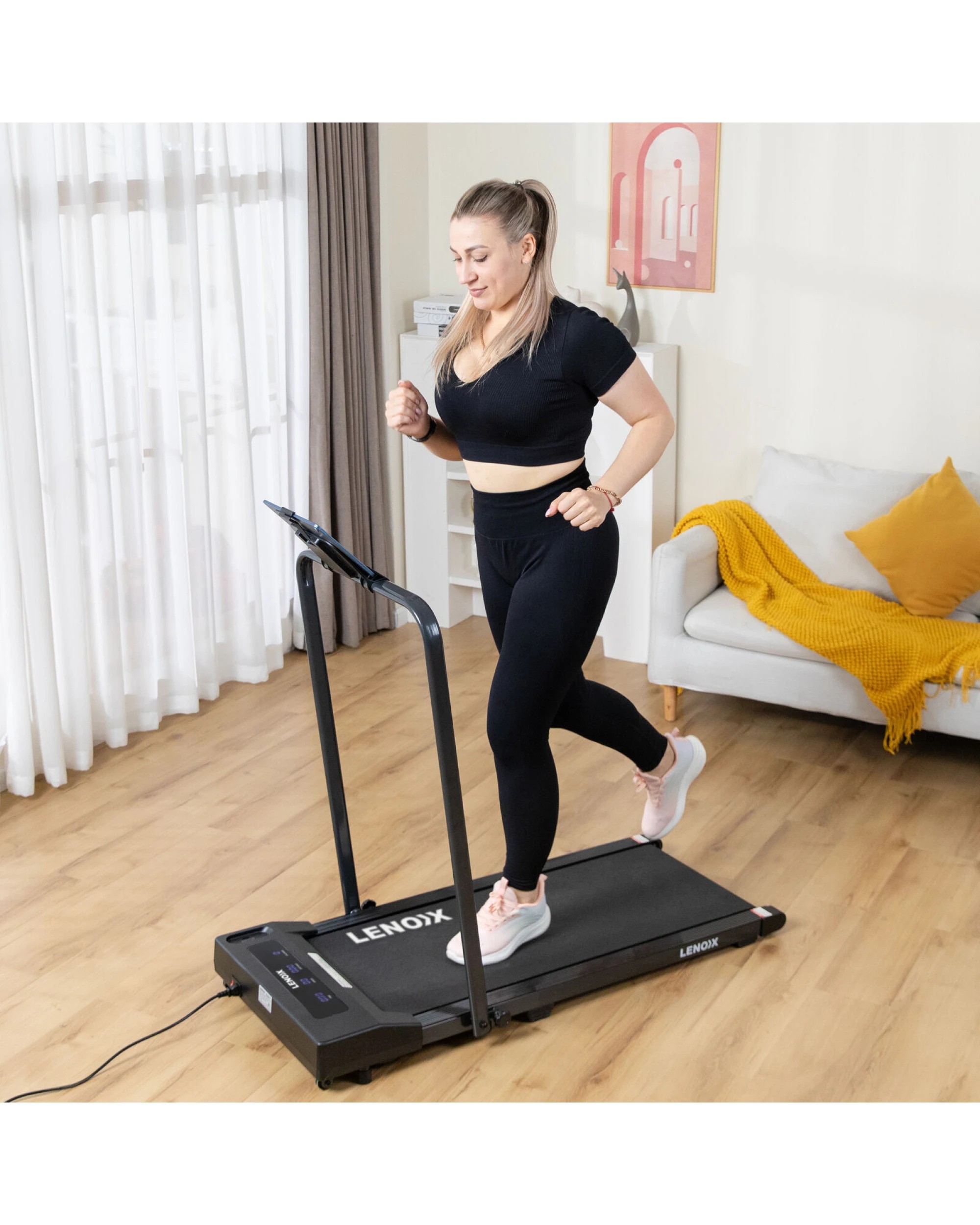4 Lenoxx 2HP 52cm Walking Pad Treadmill w/ Remote, Foldable Handrail, and Tablet Holder, 4 of 10