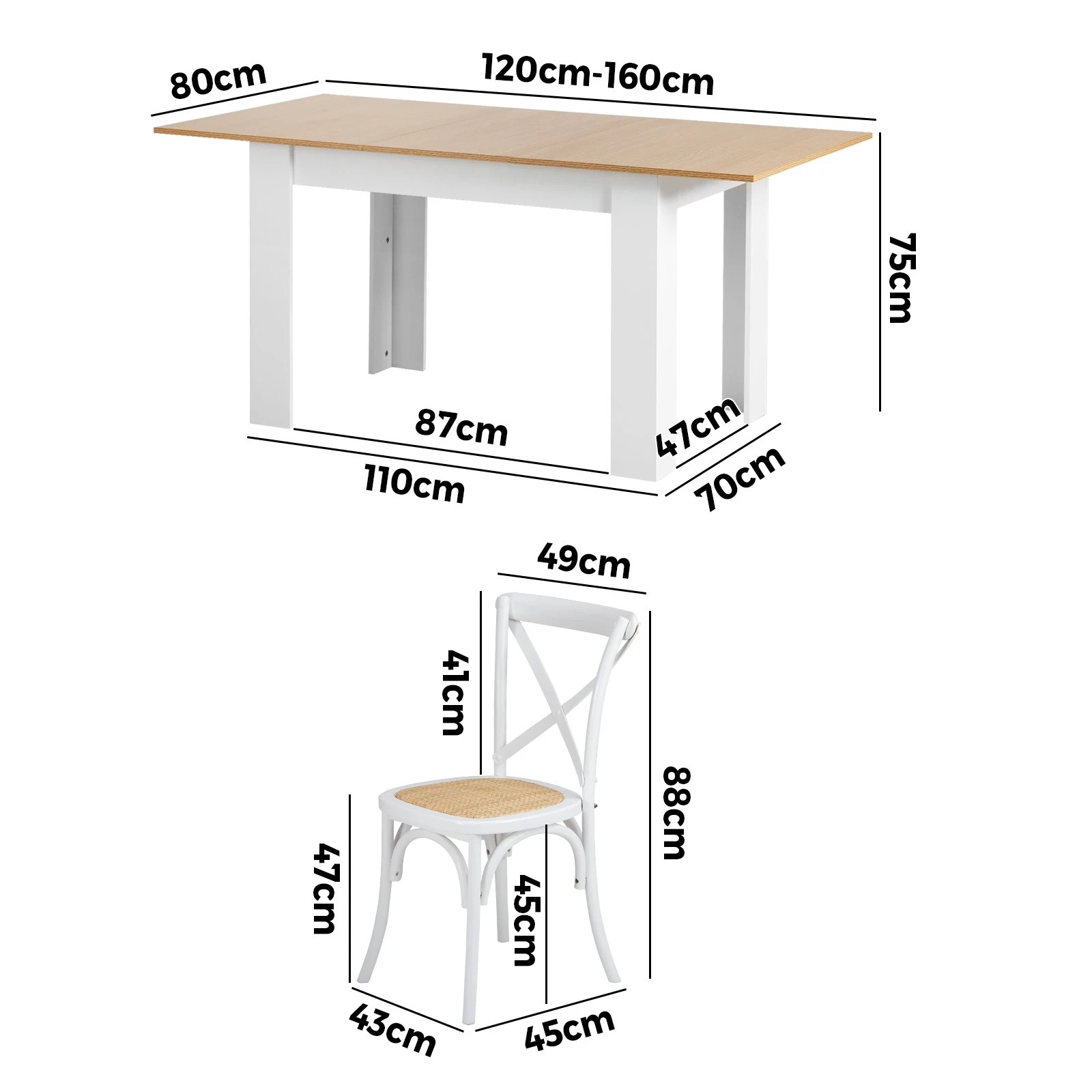 9 Oikiture 160cm Extendable Dining Table With 4pcs Dining Chairs Crossback
 - Multi, 9 of 10