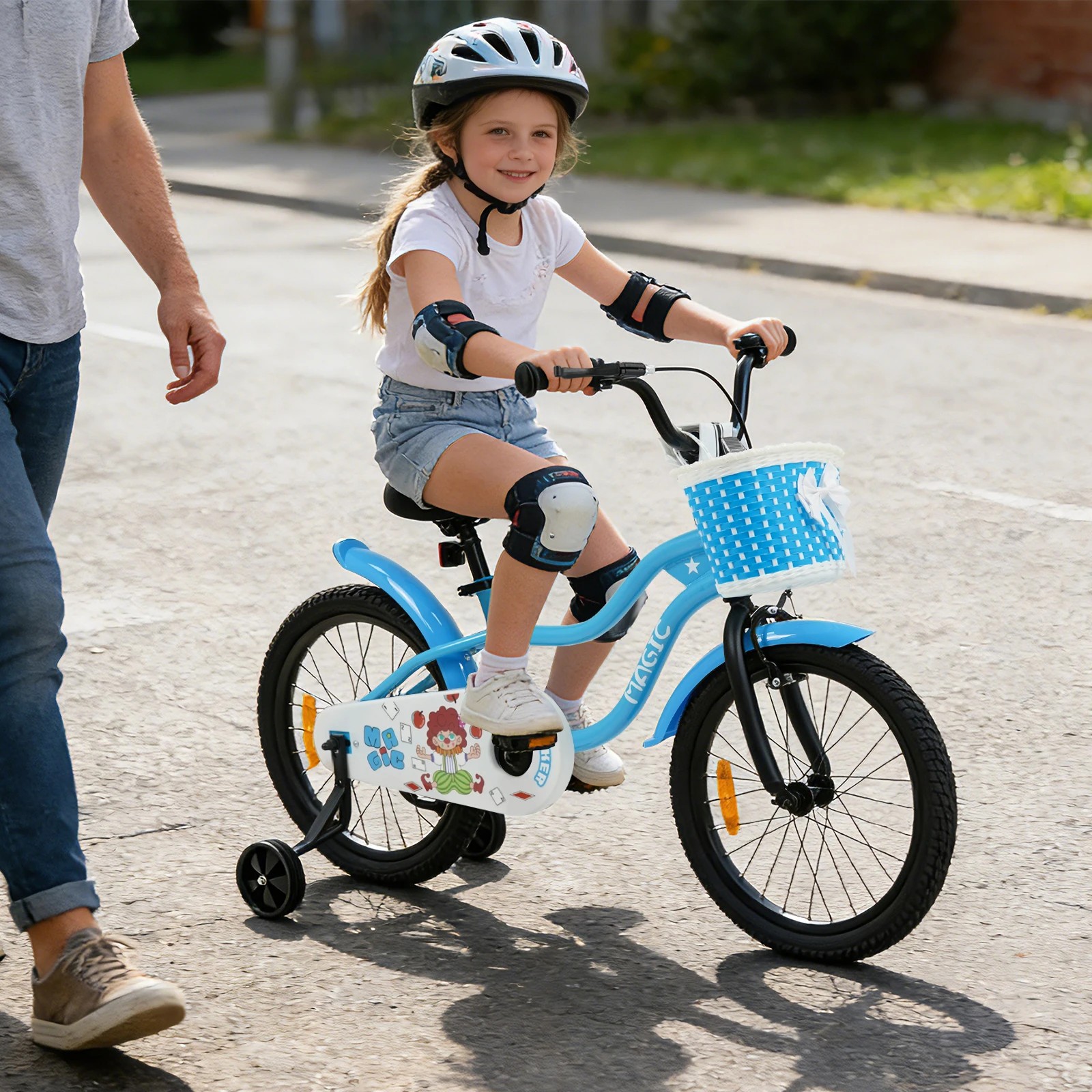 3 Costway 45cm Kid Bicycle Dual Brake Balance Bike Adjustable Ride on w/Training Wheels - Blue, 3 of 3