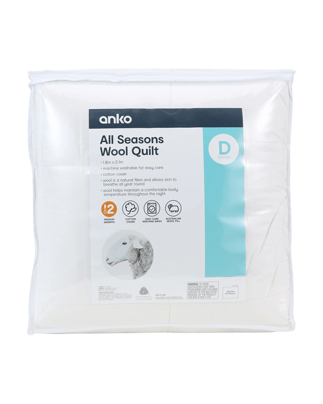 Medium Warmth All Seasons Wool Quilt - Double Bed, W