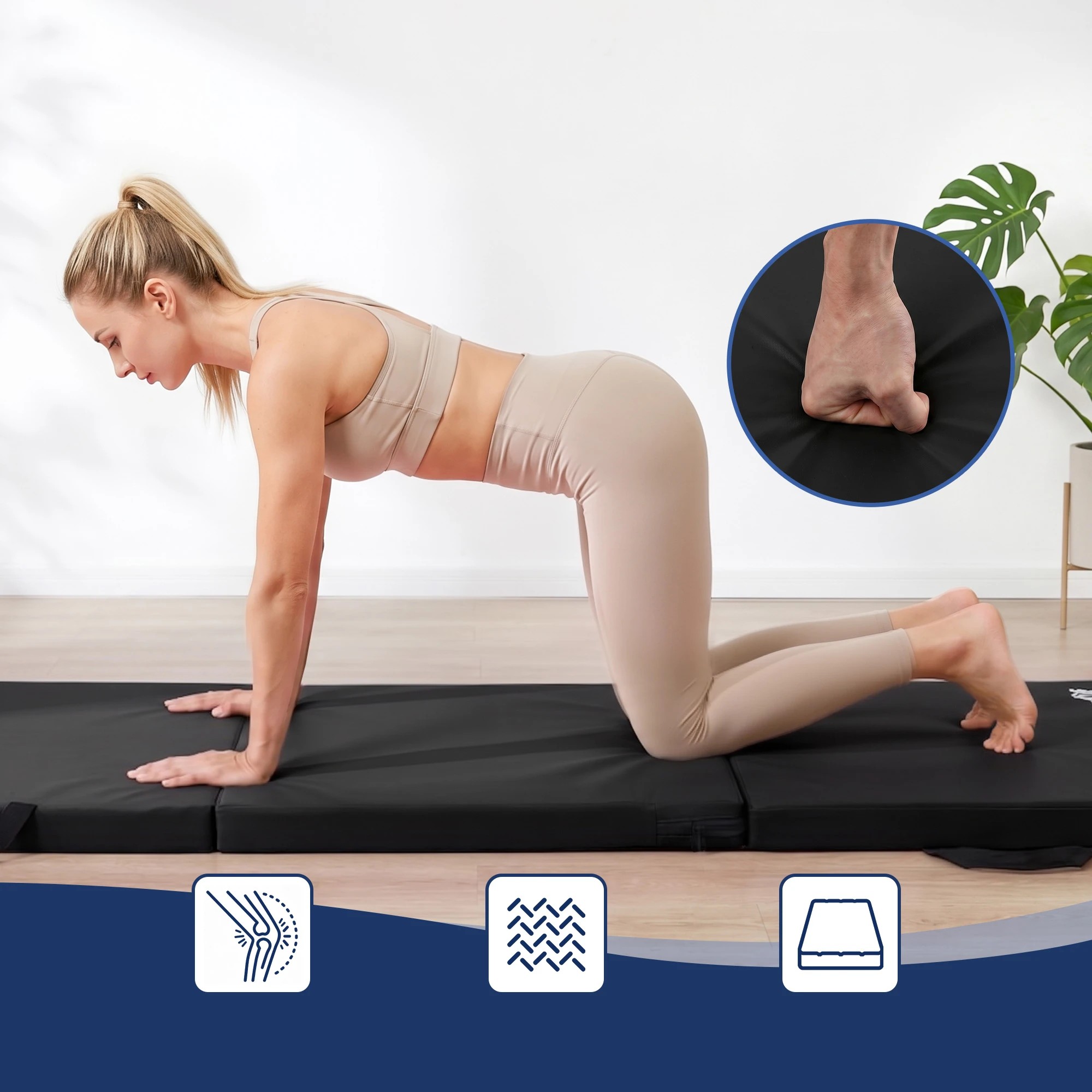 5 Everfit Gymnastics Mats Folding Exercise Floor Mat Portable 3 Fold Tumbling Mat - Black, 5 of 7