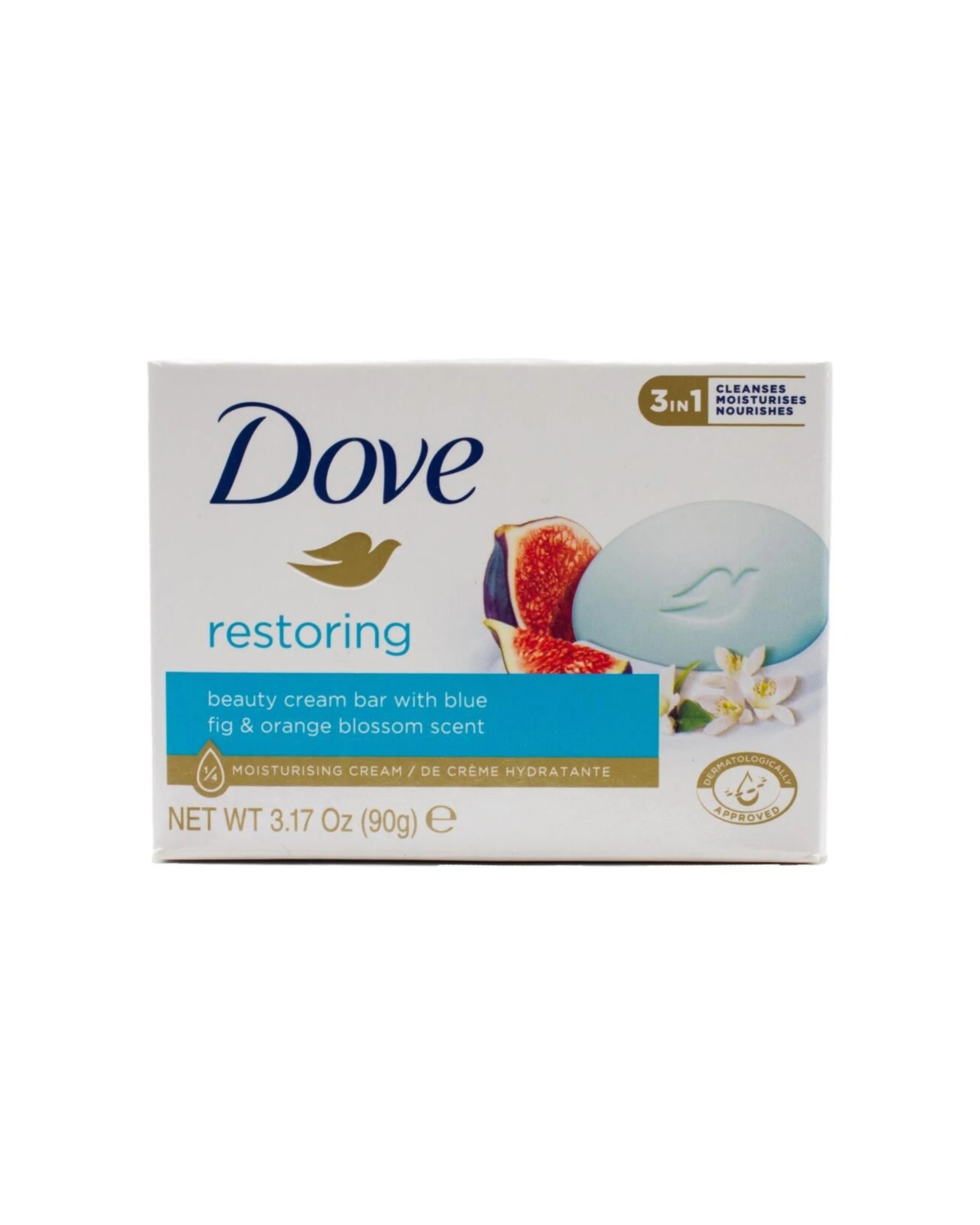 1 Dove Beauty Bar Restoring Fig and Blossom Scent Moisturising Soap Bar 90g - Blue, 1 of 2