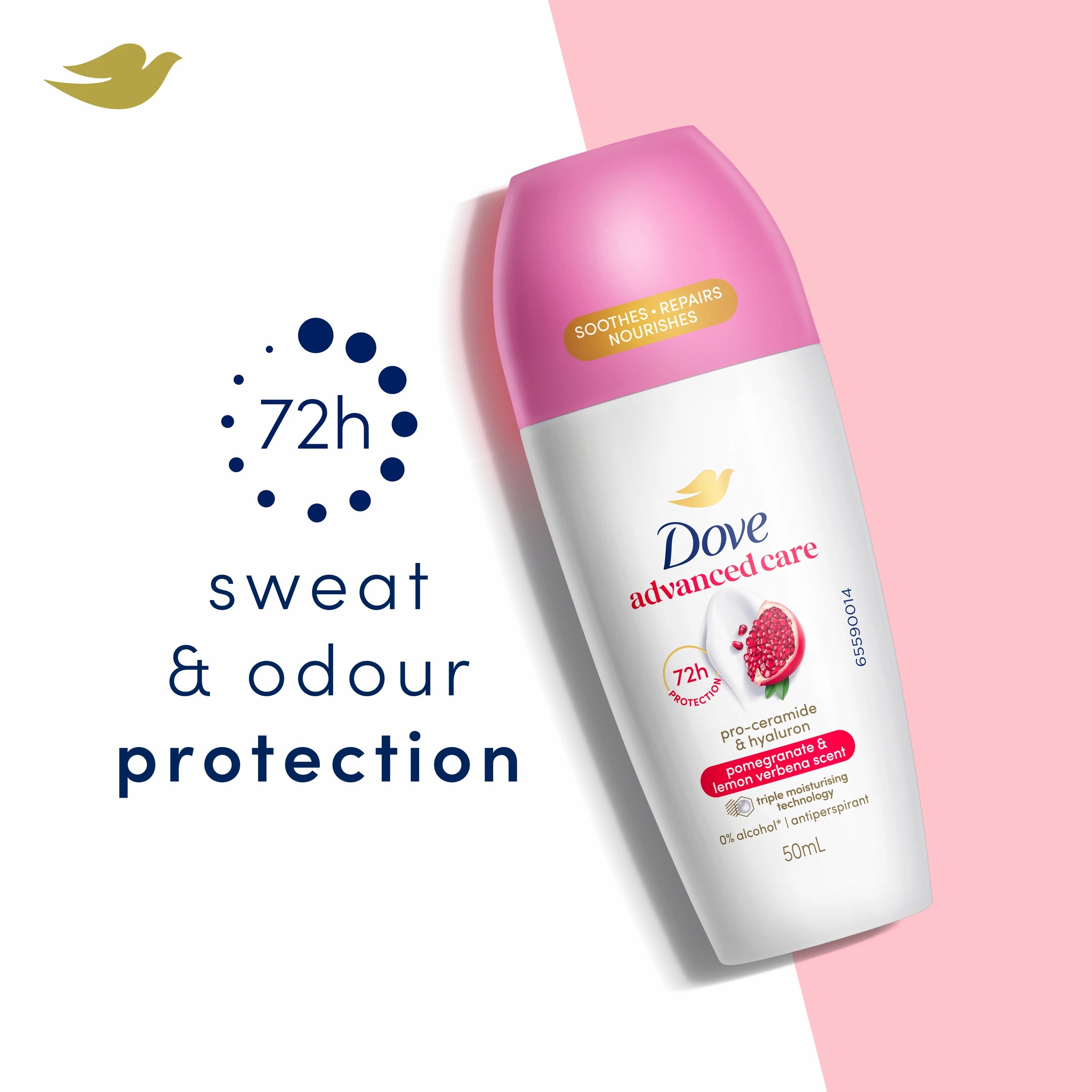 3 Dove Advanced Care Go Fresh Antiperspirant Deodorant Roll-On 50ml - Pro-Ceramide and Calendula, Pomegranate Scent, 3 of 9