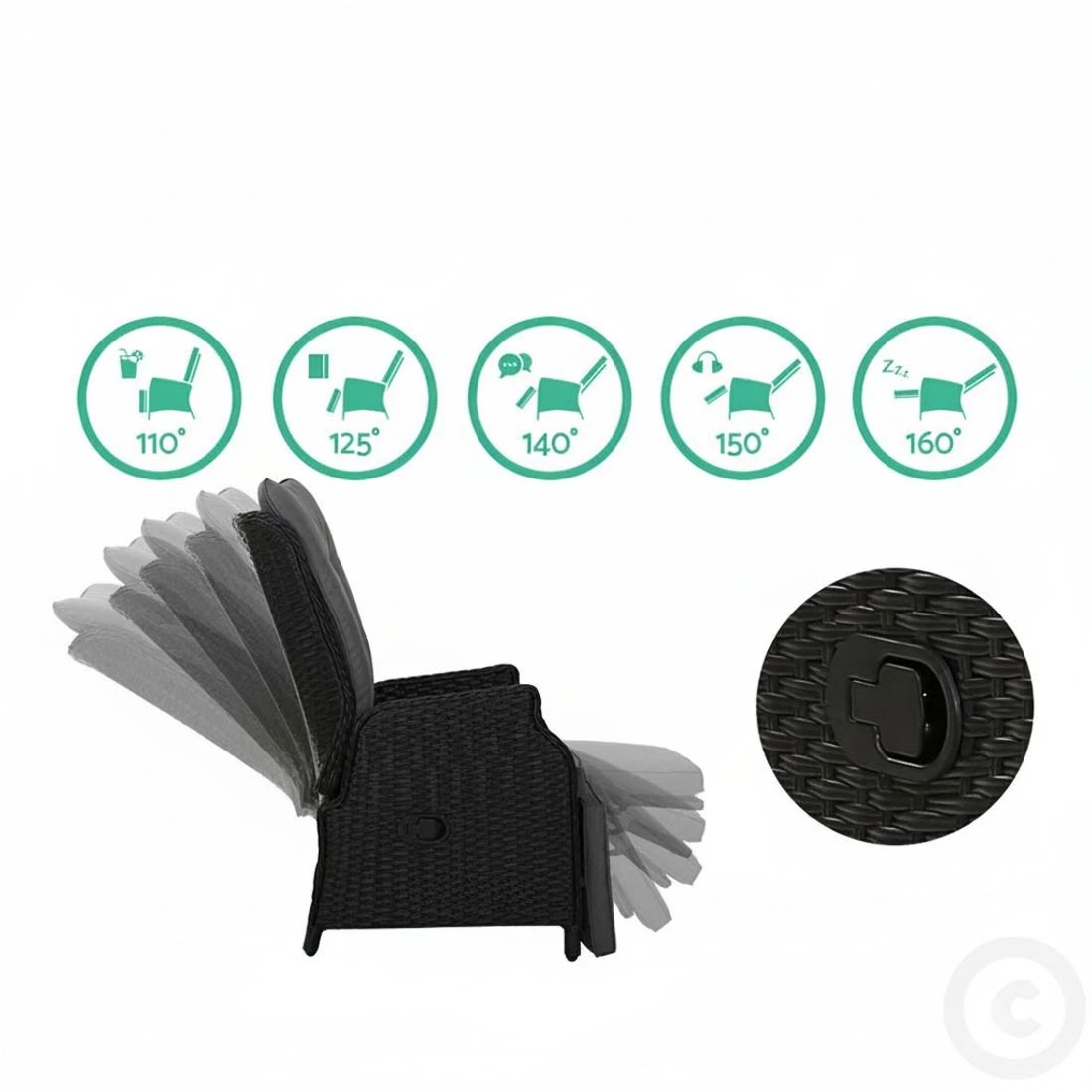 4 Gardeon 2PC Recliner Chairs Sun lounge Wicker Lounger Outdoor Furniture - Black, 4 of 5