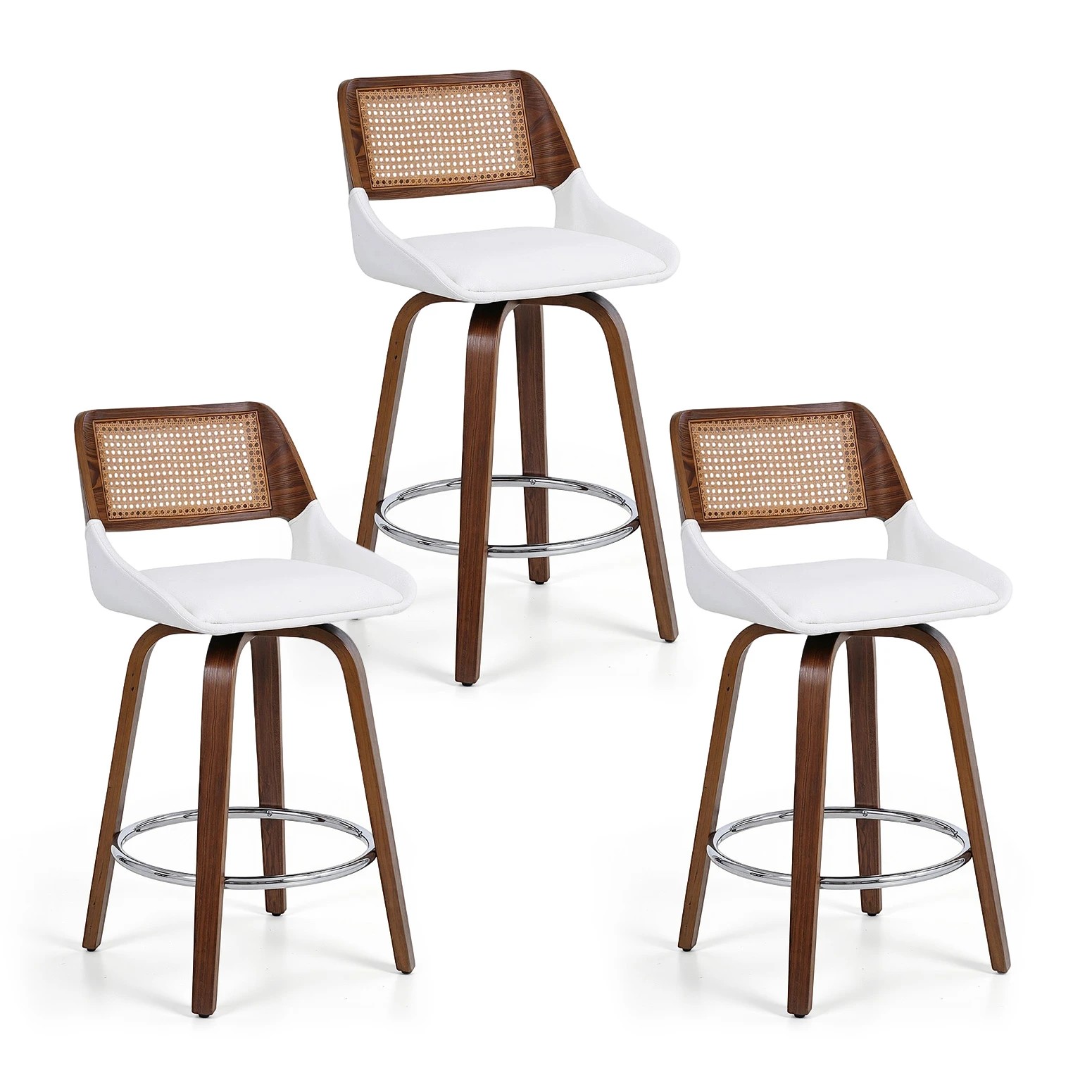 1 Artiss Wooden Bar Stools Set of 3 Swivel Kitchen Counter Stool Chair 60cm Seat - Multi, 1 of 9