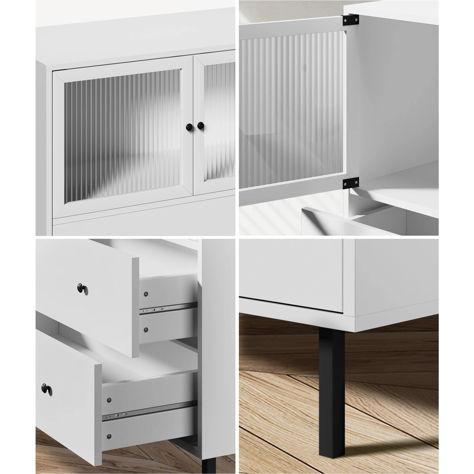 4 Oikiture Sideboard Buffet Storage Cabinet Tempered Glass Door
 - White, 4 of 10