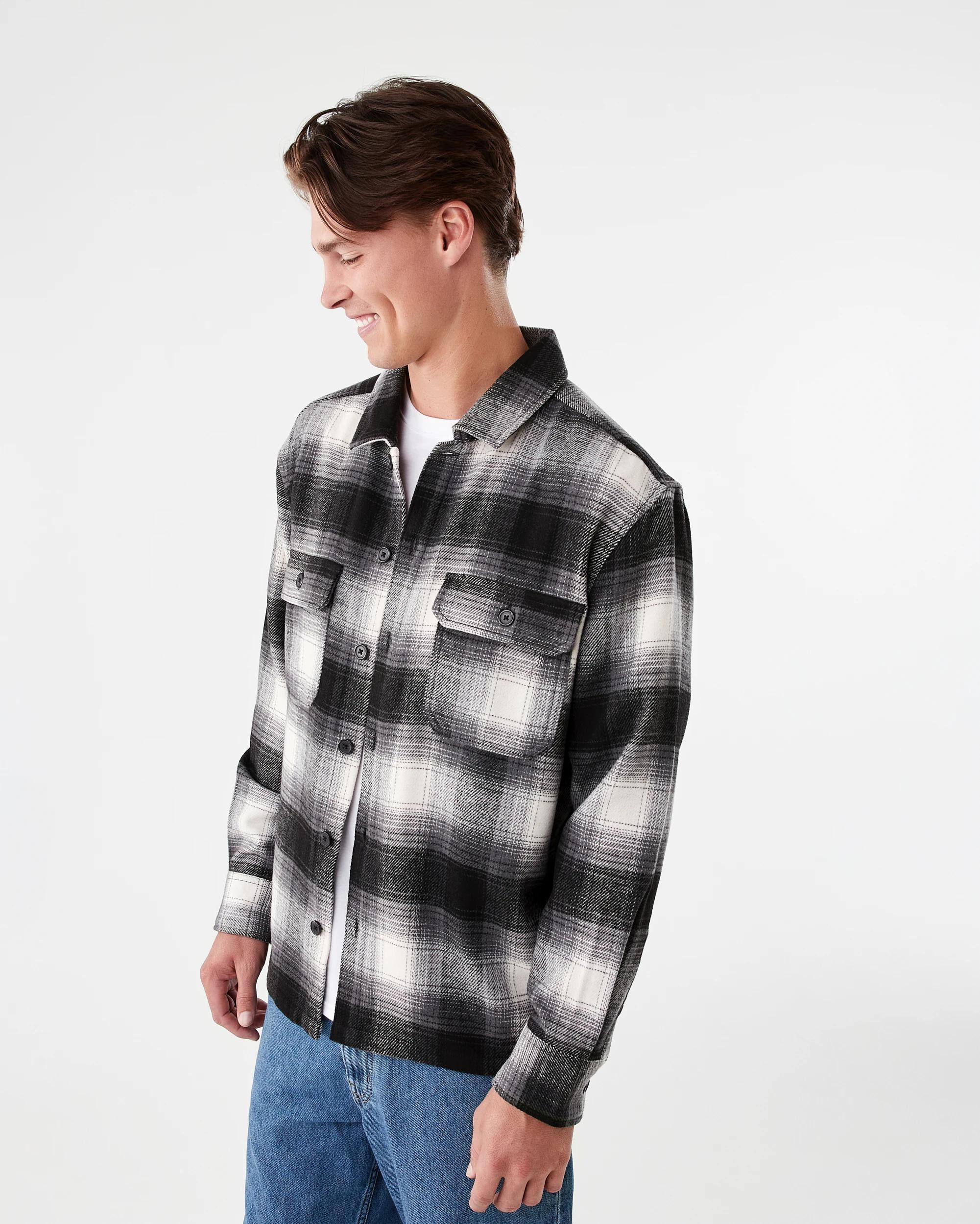 3 Long Sleeve Check Overshirt Blk Check, 3 of 9