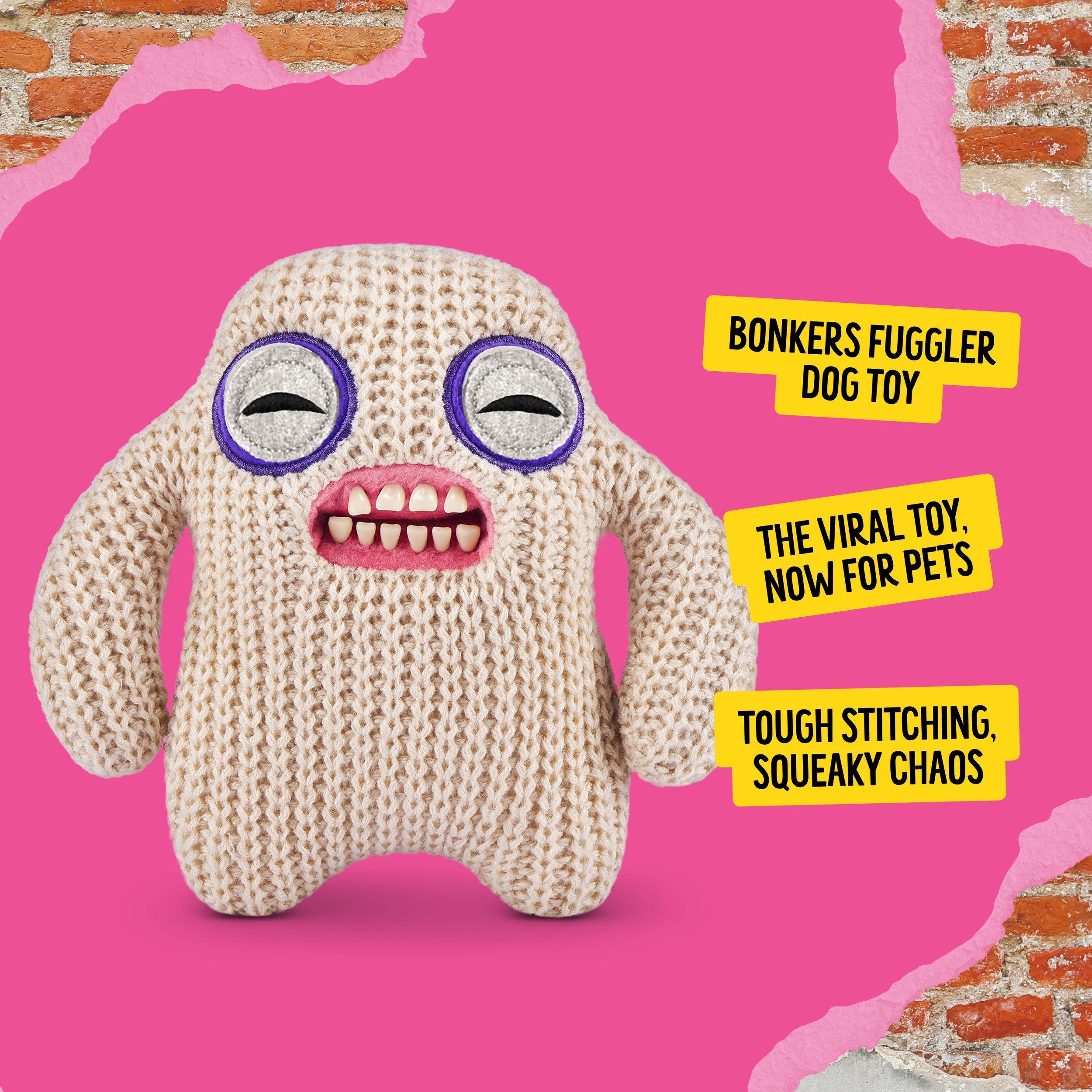 2 20cm BONKERS ZURU Fuggler Mr Needles Squeaky and Plush Dog Toy, 2 of 5