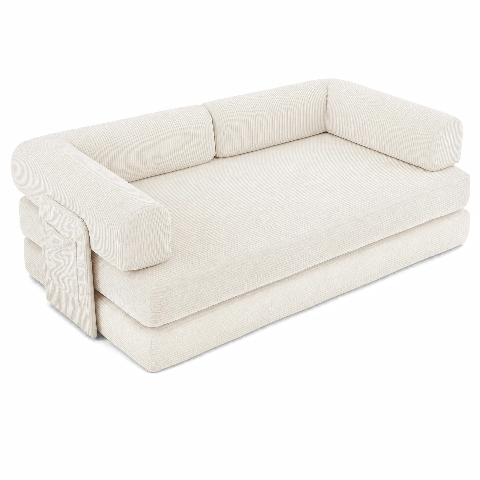 1 Advwin Folding Sofa Bed 5 in 1 Convertible Floor Loveseat Couch with L Shaped Armrests and Pockets - Beige, 1 of 2