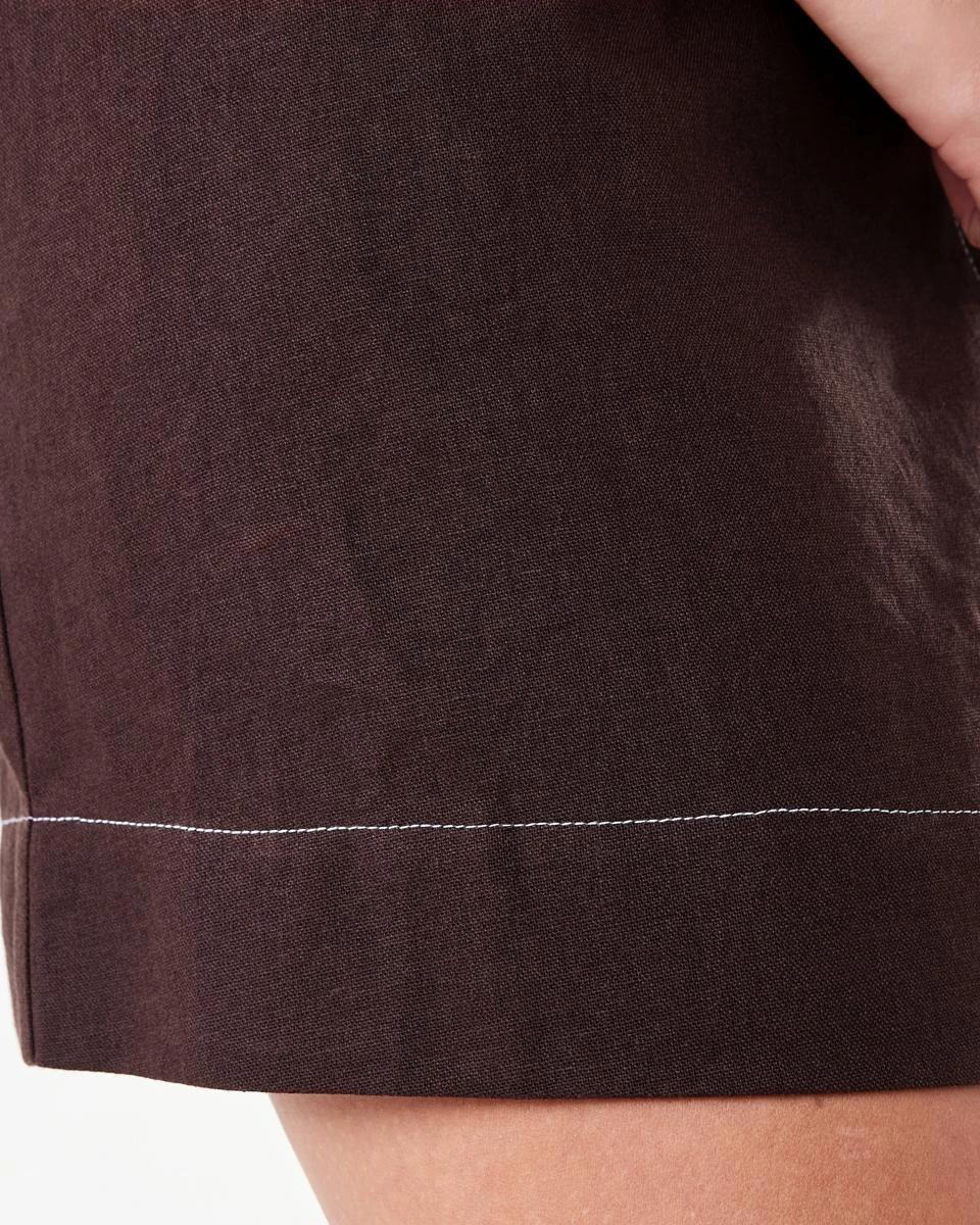 8 Sleeveless Linen Blend Button Detail Mini Dress Choc Plum, 8 of 8