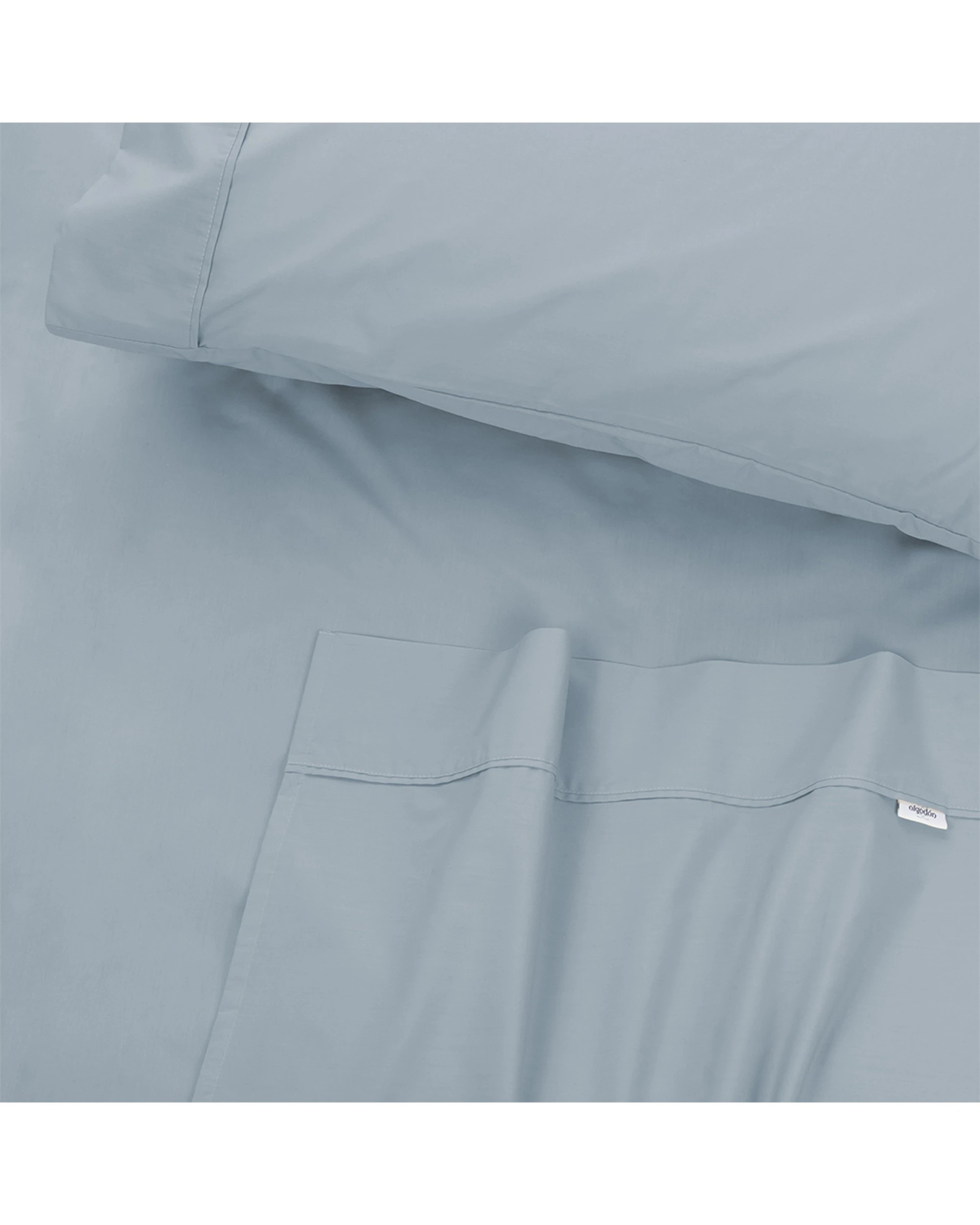 4 Algodon 300TC Cotton Fitted Bedding Bed Sheet Set Faded Denim - Double Bed - Blue, 4 of 4