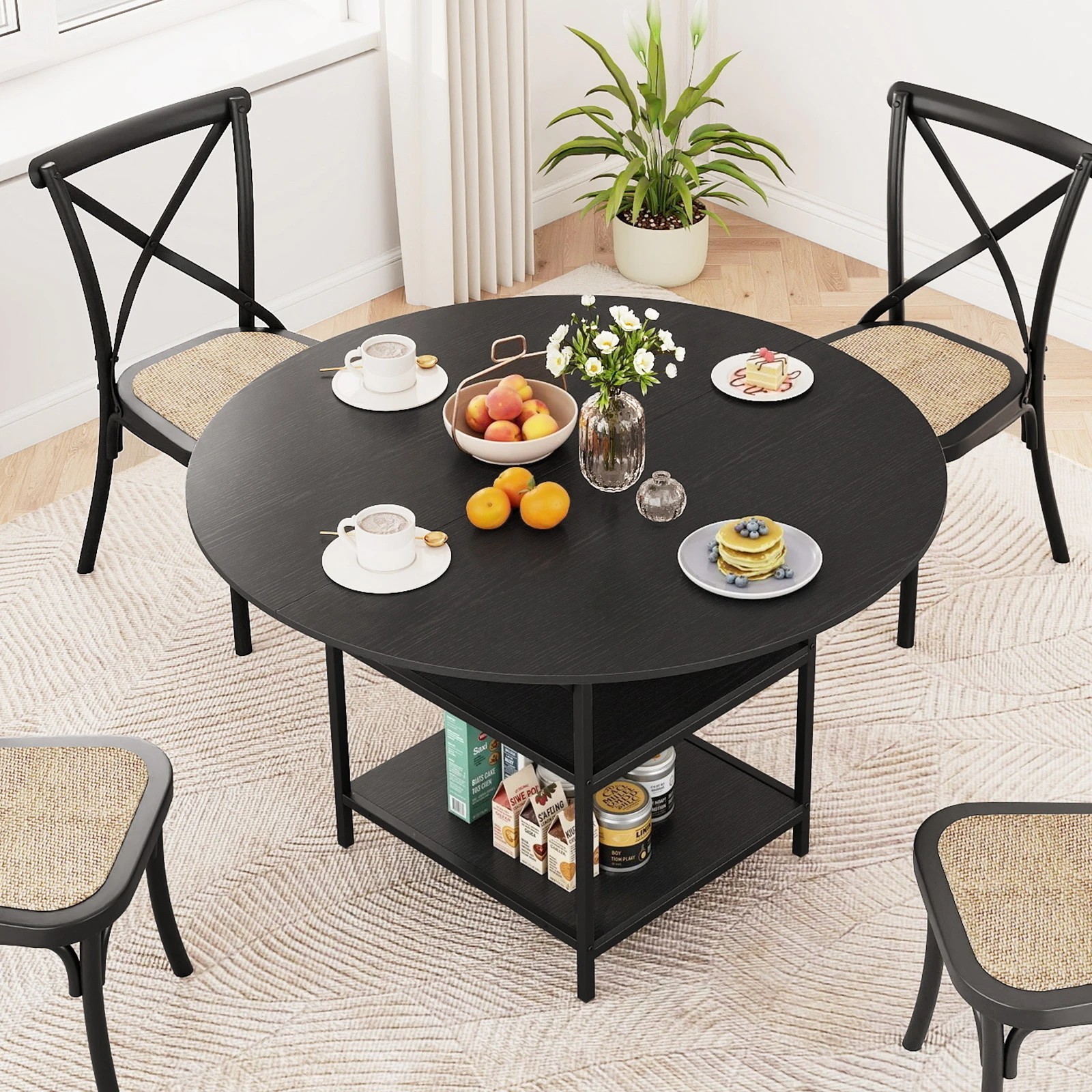 2 Costway Dining Table for 4-6 Kitchen Counter Height Table Round Farmhouse Dinner Table Metal Frame - Black, 2 of 4