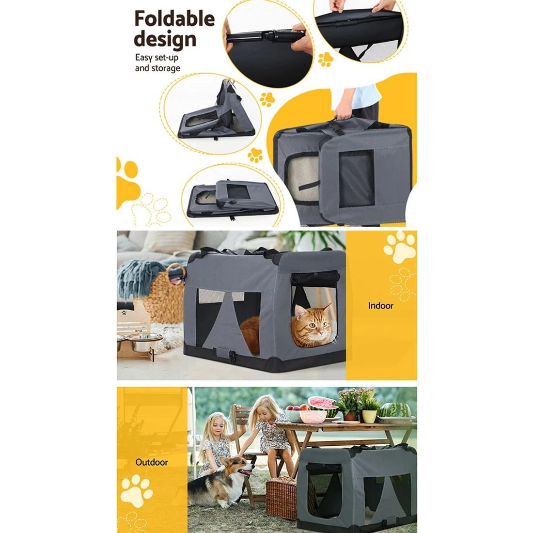 5 i.Pet Pet Carrier Soft Crate Dog Cat Travel 60x42CM Portable Foldable Car M - Grey, 5 of 5
