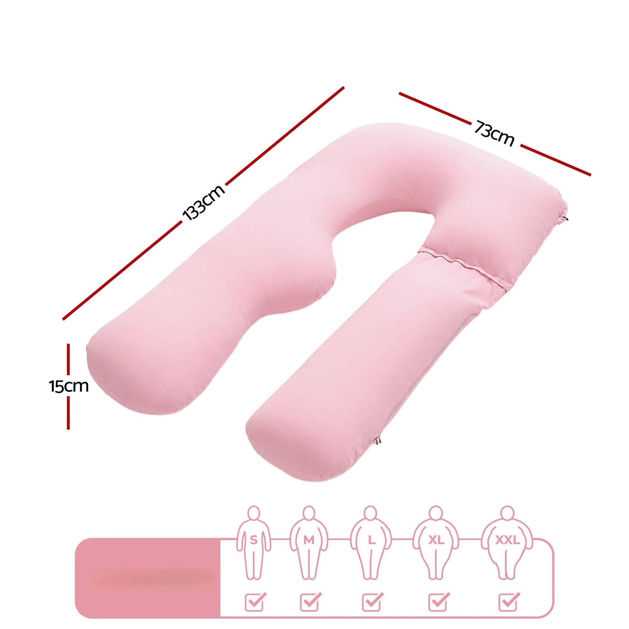 3 Giselle Bedding U-Shaped Pregnancy Pillow for Sleeping Reading with 100% Cotton - Pink, 3 of 8