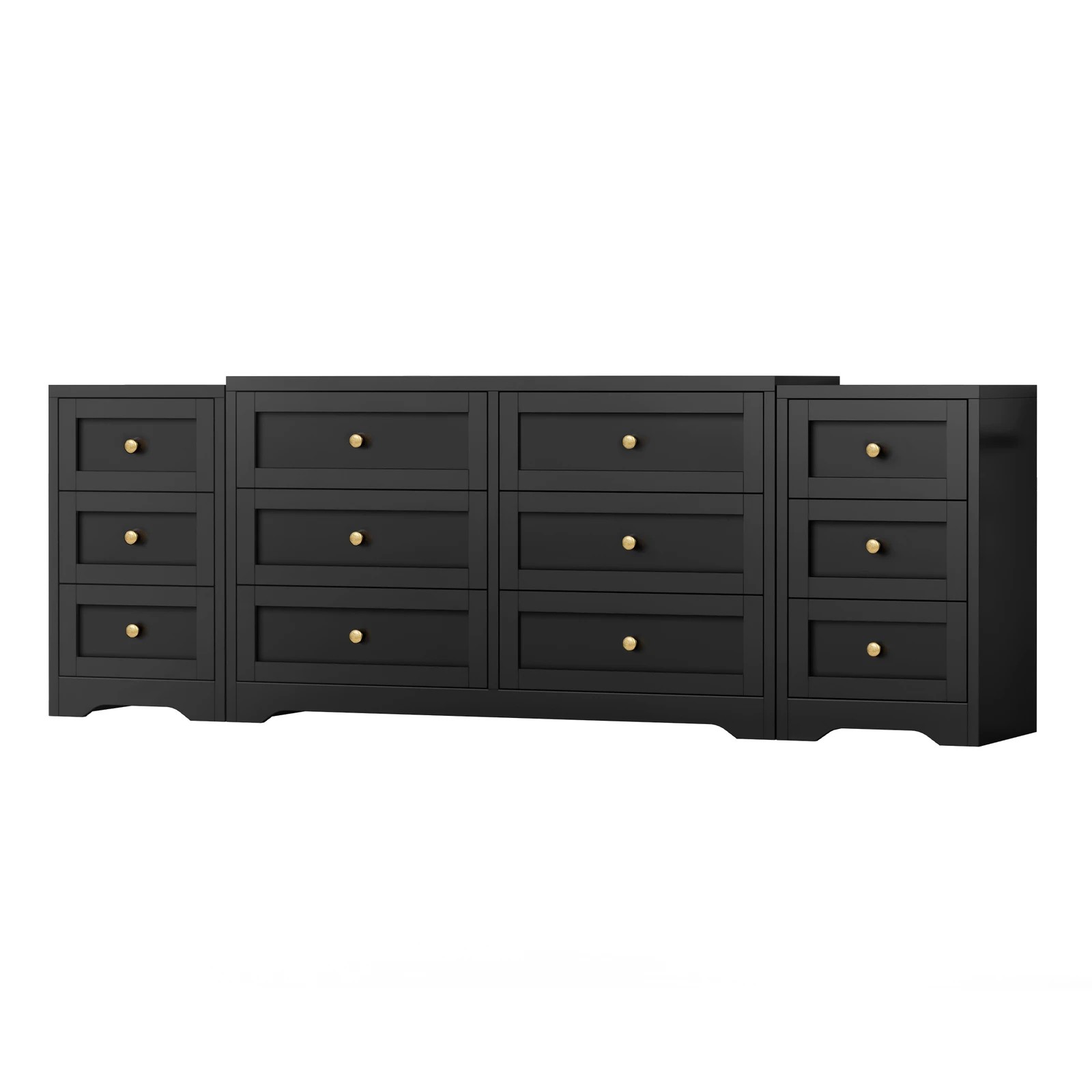 1 Alfordson 6 Chest of Drawers 2x Bedside Table Bedroom Storage Hamptons - Black, 1 of 10