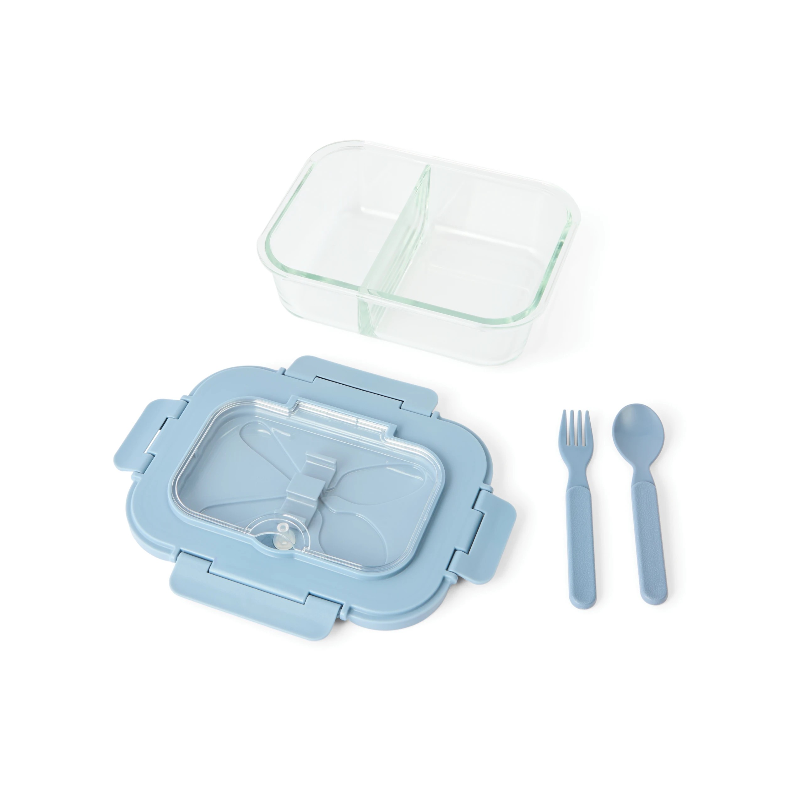 5 Glass Bento Lunch Box with Cutlery - Blue, 5 of 8
