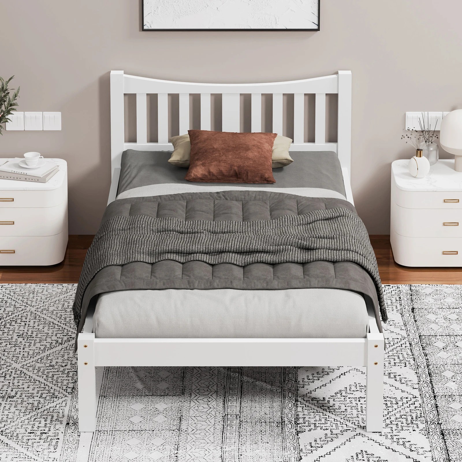 3 Alfordson Bed Frame Wooden King Single Solid Pine Timber Base Cambrie - White, 3 of 10