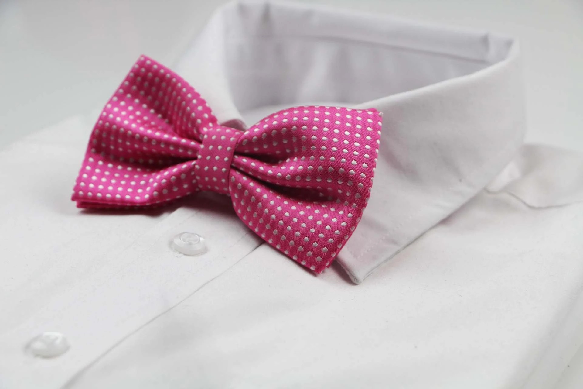 4 Zasel Mens Pink Plain Coloured Bow Tie With White Polka Dots - Pink, 4 of 5