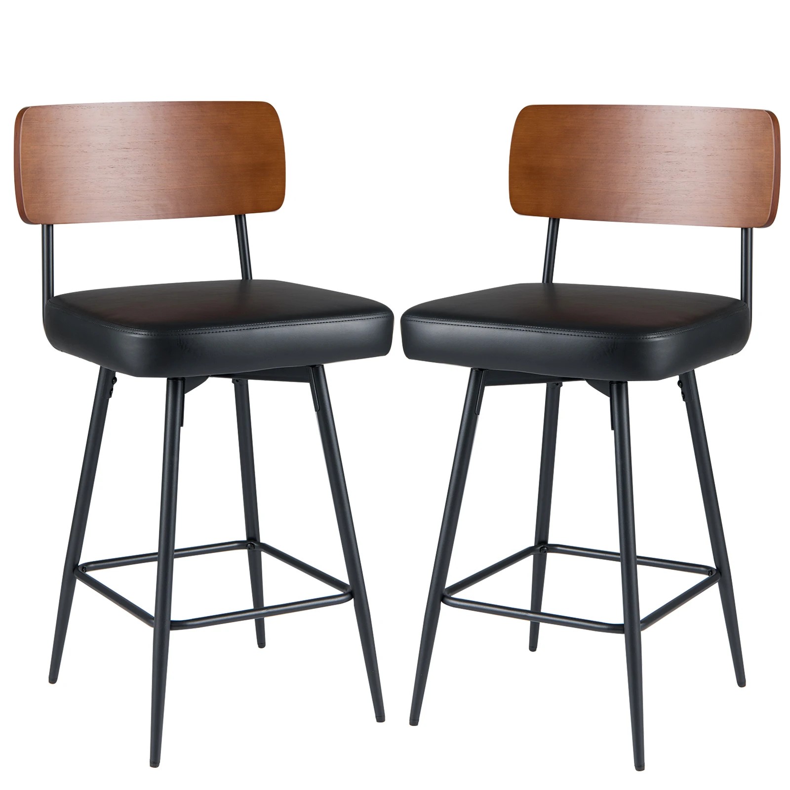 1 Costway 2PCS Bar Stools Padded Barstools Swivel Counter Height Chair w/Footrest, 1 of 3