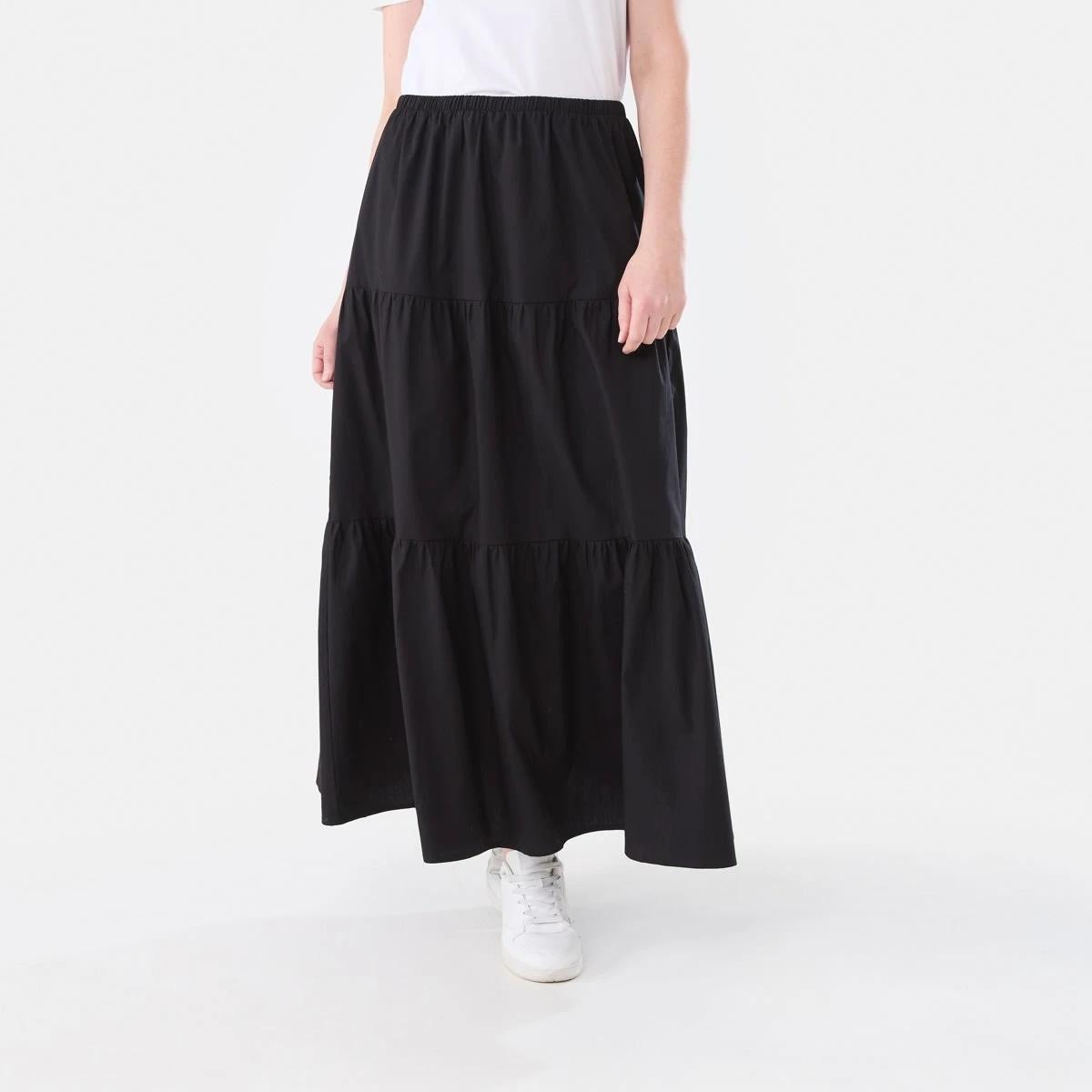 1 Poplin Tiered Maxi Skirt BLACK, 1 of 4