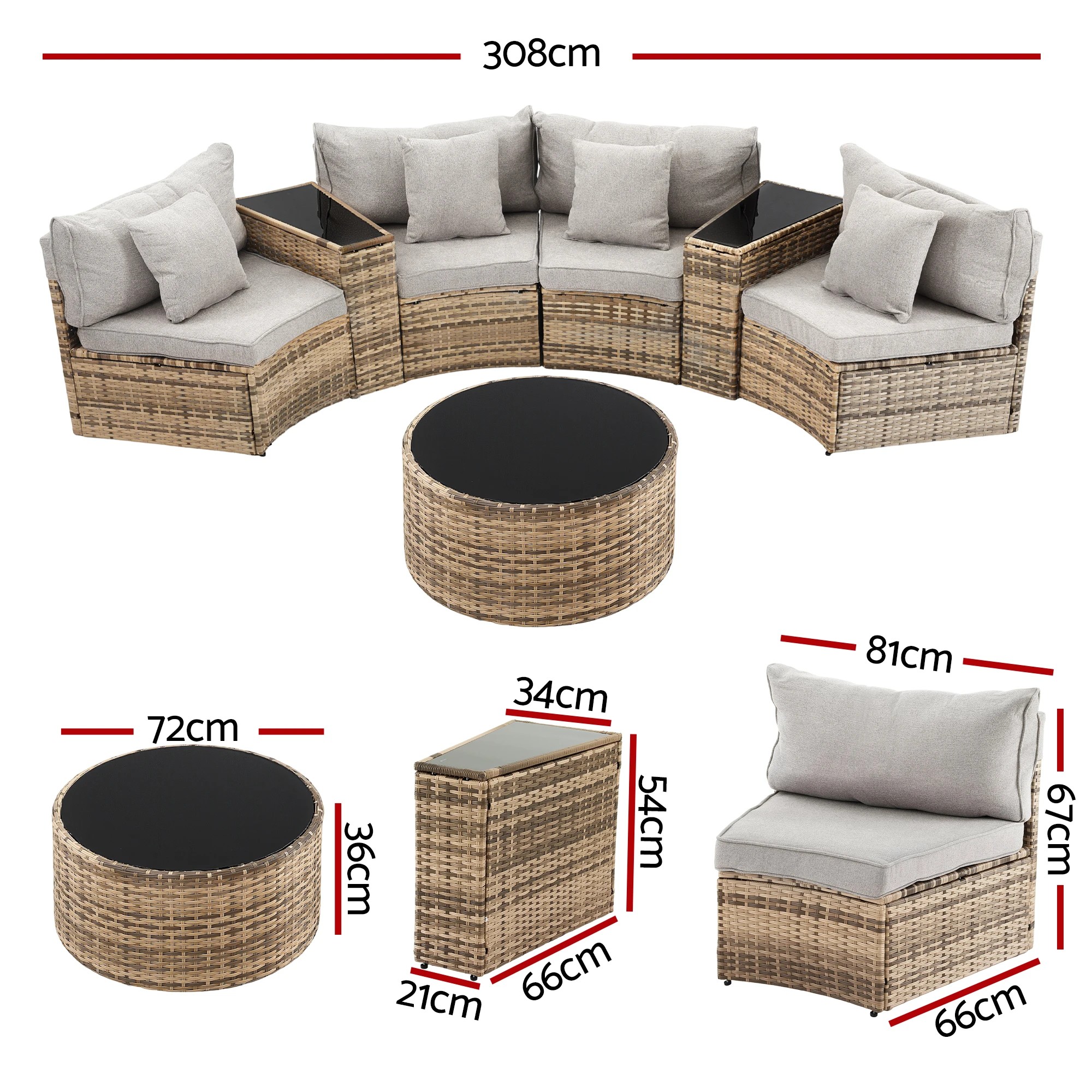 3 Gardeon 4 Seater Outdoor Sofa Set with Cushions 7PCS Table Chair Rattan Patio Furniture Coffee Table Side Tables - Brown, 3 of 7