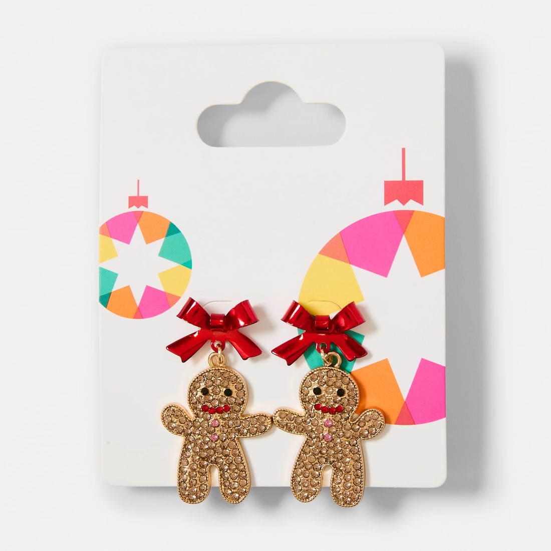 5 Christmas Gingerbread Earrings - Gold Tone and Red, 5 of 5