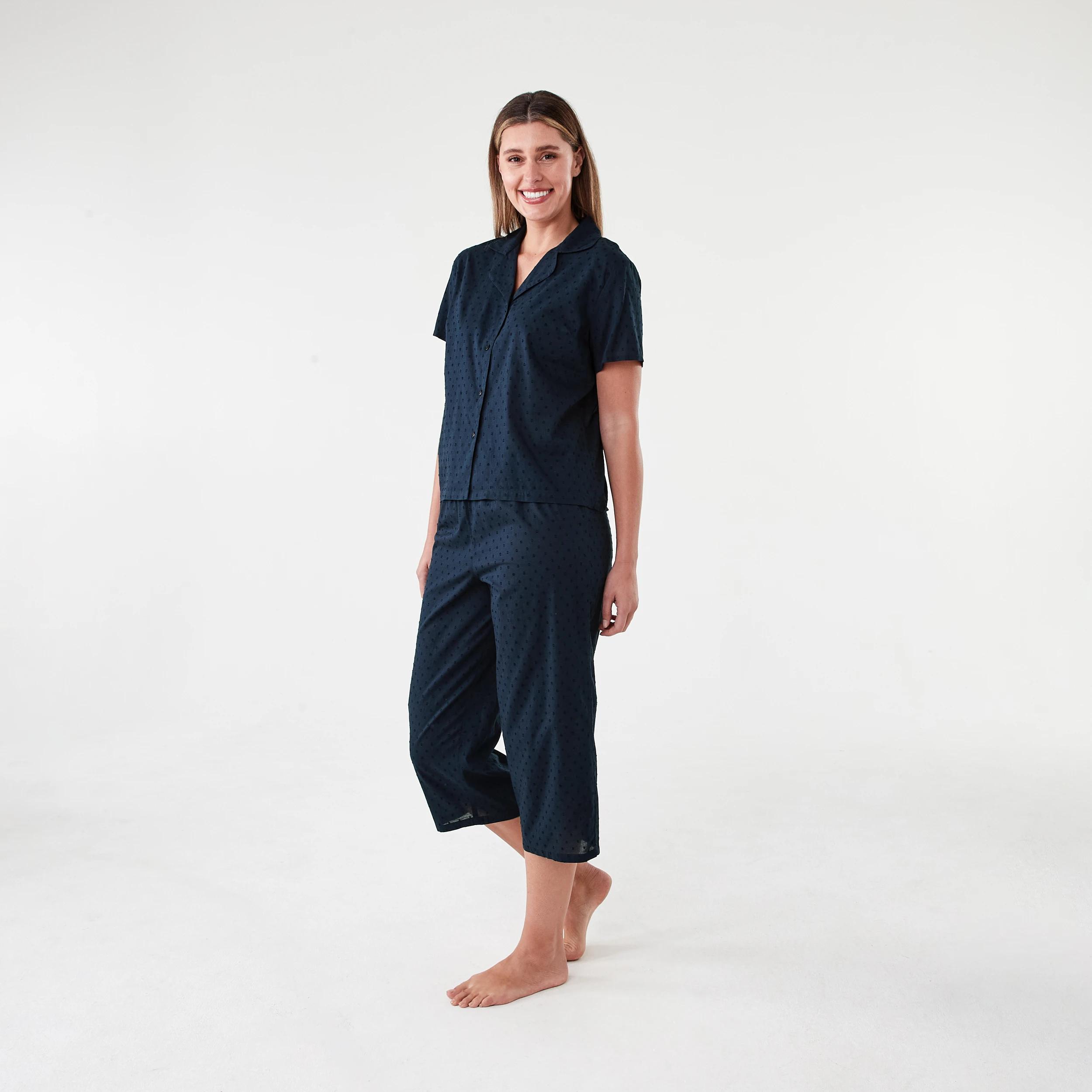 2 Short Sleeve Top and 3/4 Pants Dobby Pyjama Set Navy Blaze, 2 of 6