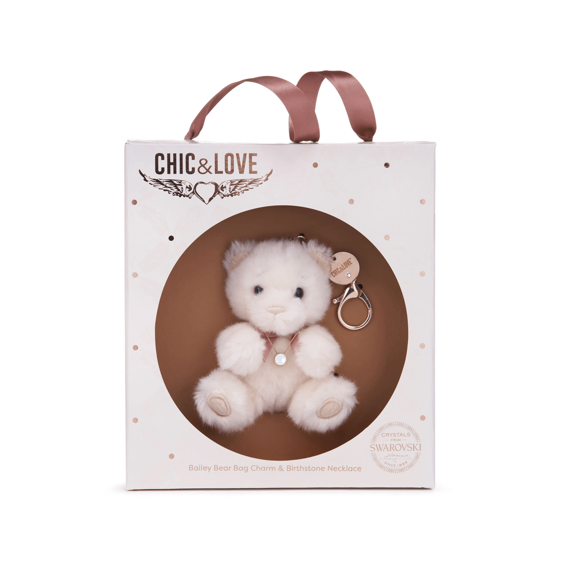 1 Chic & Love - Bailey Bear Bag Charm & Necklace October - Gift Set - White, 1 of 4