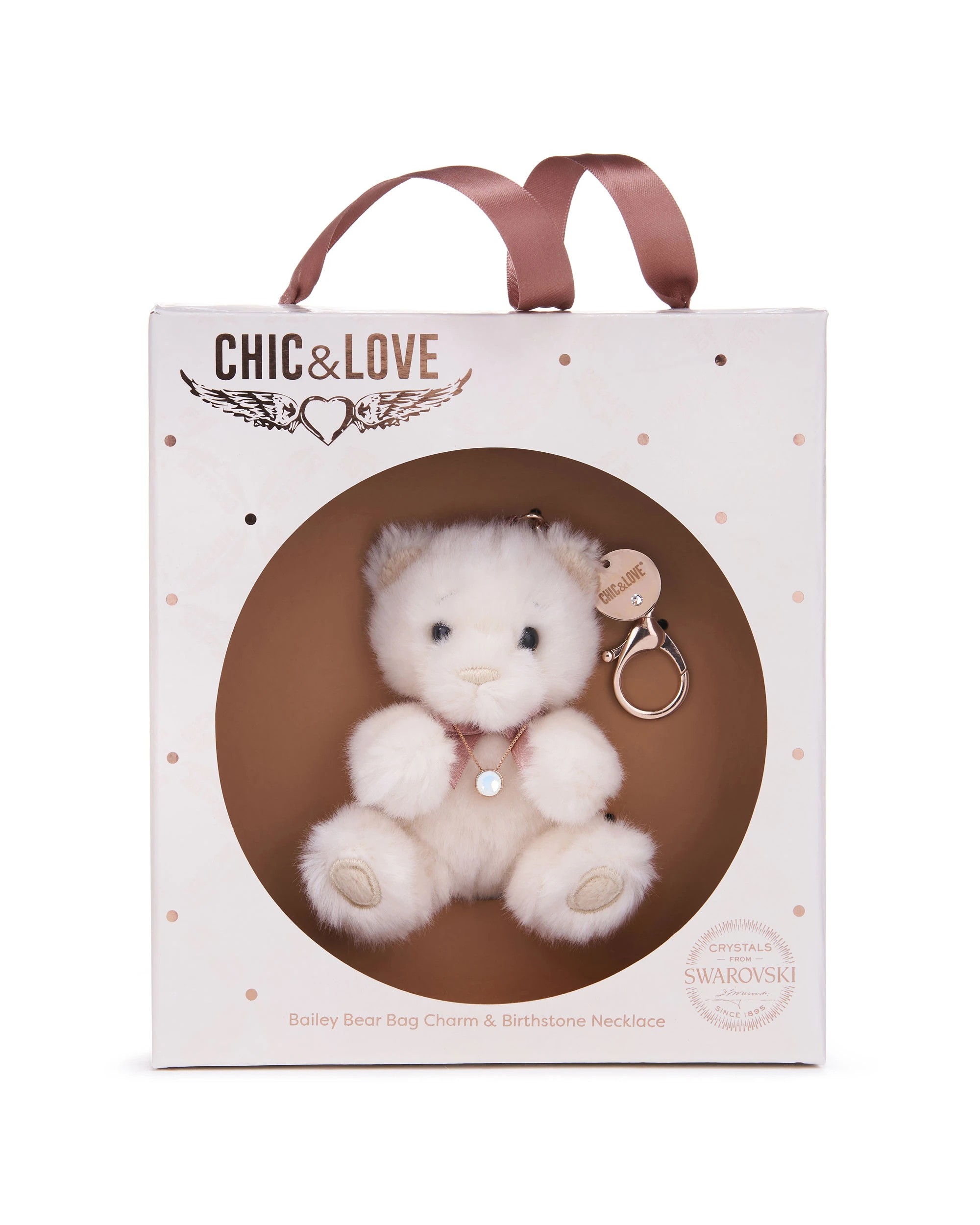 1 Chic & Love - Bailey Bear Bag Charm & Necklace October - Gift Set - White, 1 of 4