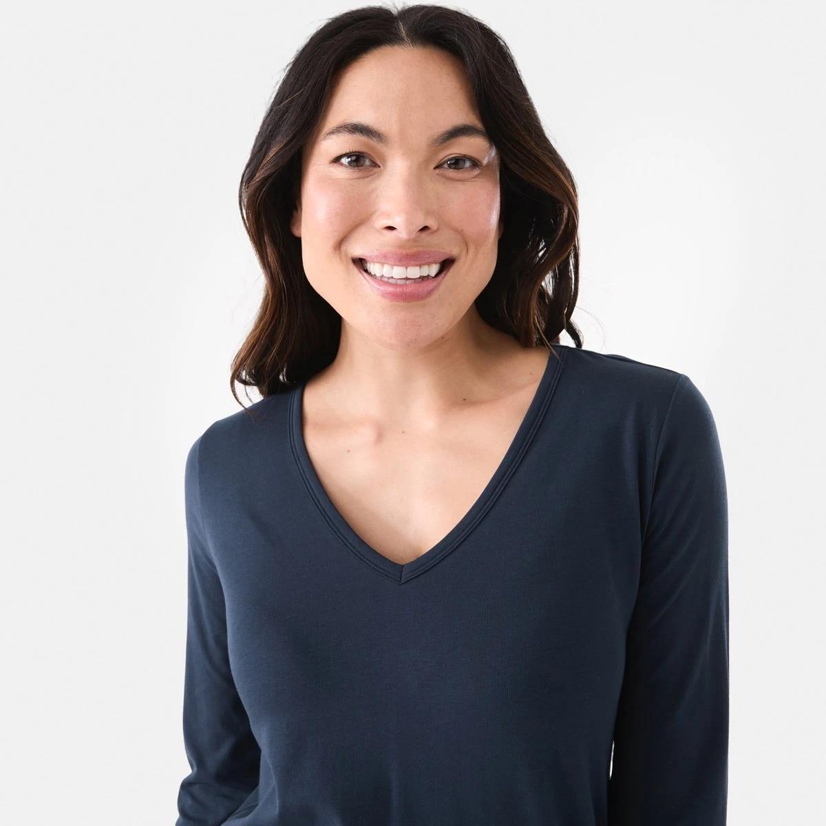 4 Long Sleeve Stretch V-Neck T-shirt Navy Blaze, 4 of 5