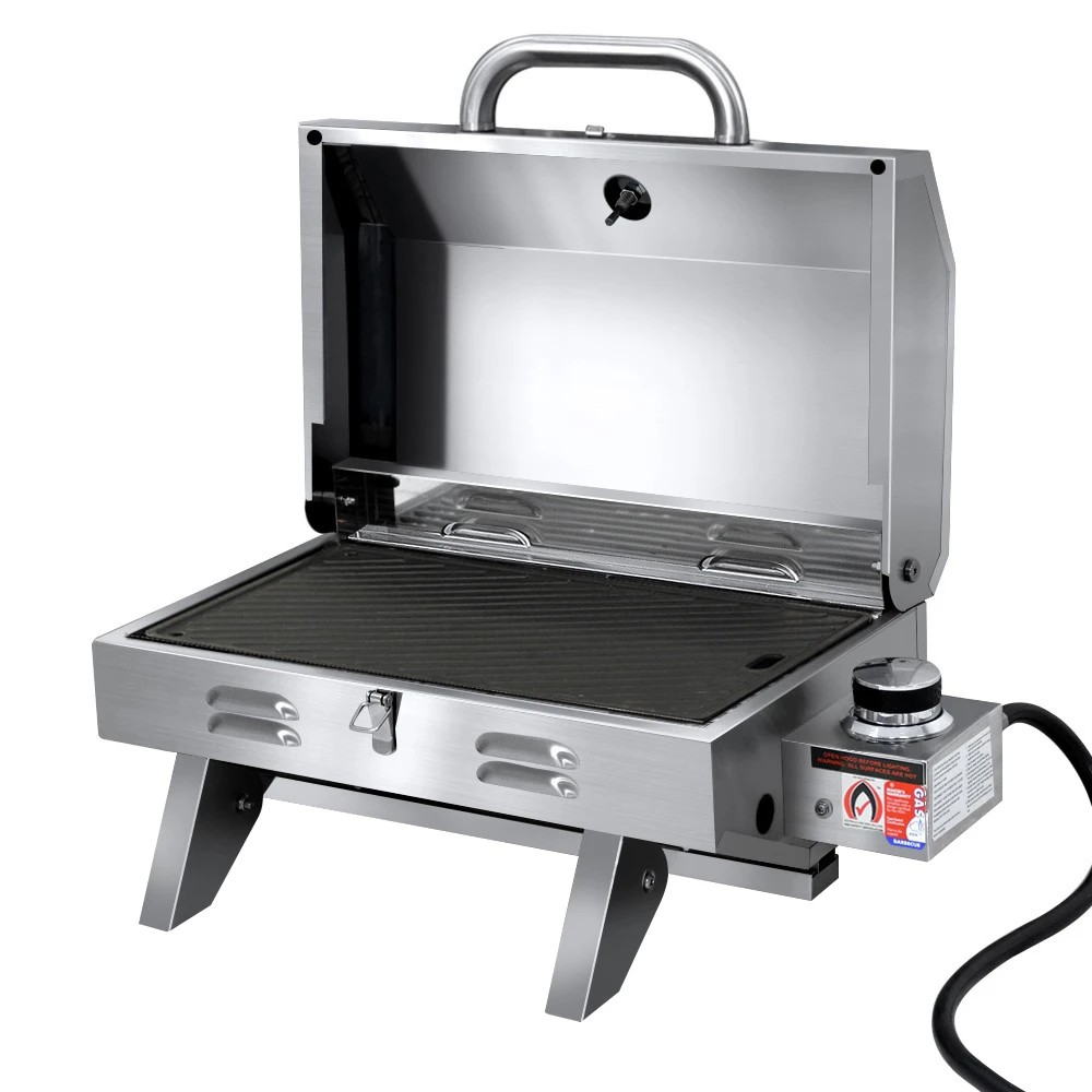 1 Grillz Portable Gas BBQ Grill with Double Sided Plate - Silver, 1 of 6