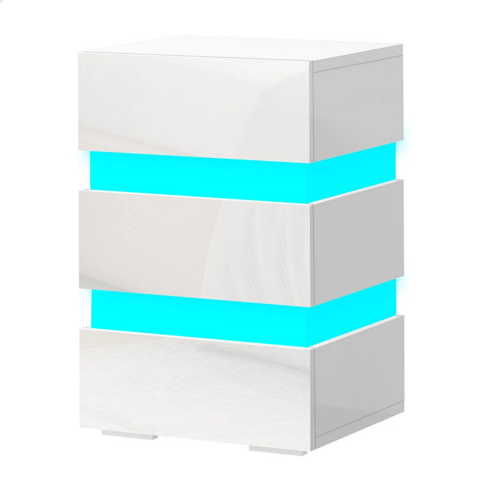 1 Alfordson Bedside Table RGB LED Nightstand 3 Drawers 4 Side High Gloss - White, 1 of 10