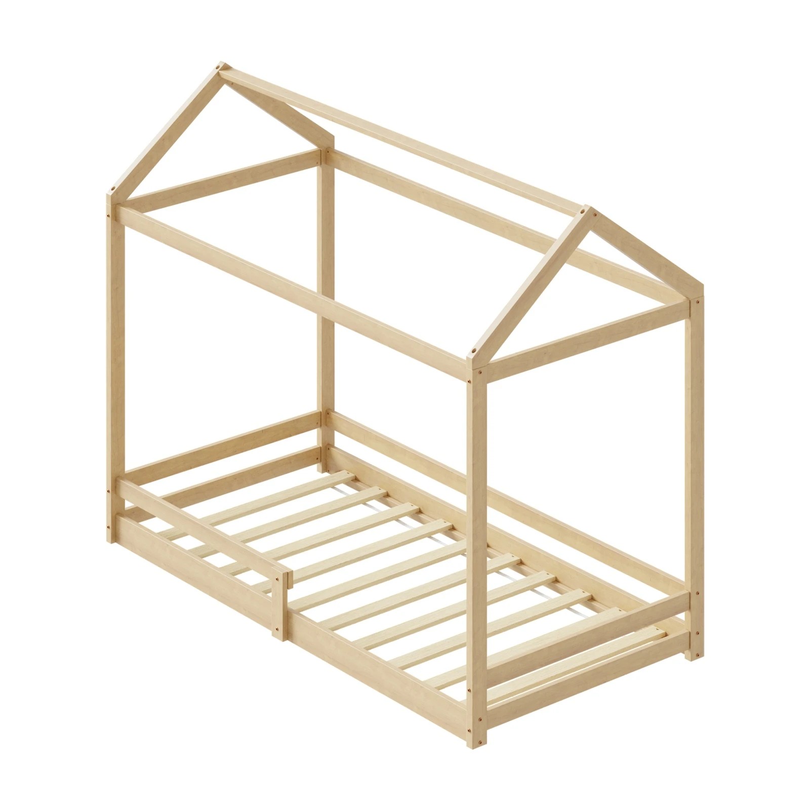 8 Oikiture Kids Wooden Bed Frame House Beds Base Timber With Fence Single
 - Natural, 8 of 10