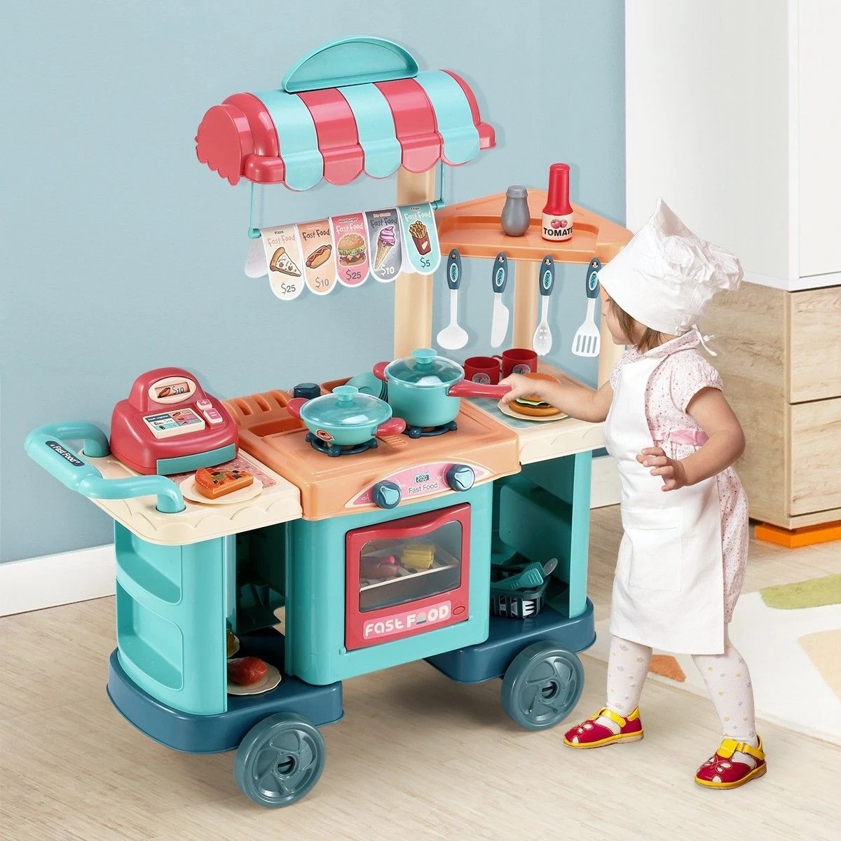 2 AUSWAY 60 Accessories Kid Toy Kitchen Set Children Toddler Pretend Play, 2 of 3