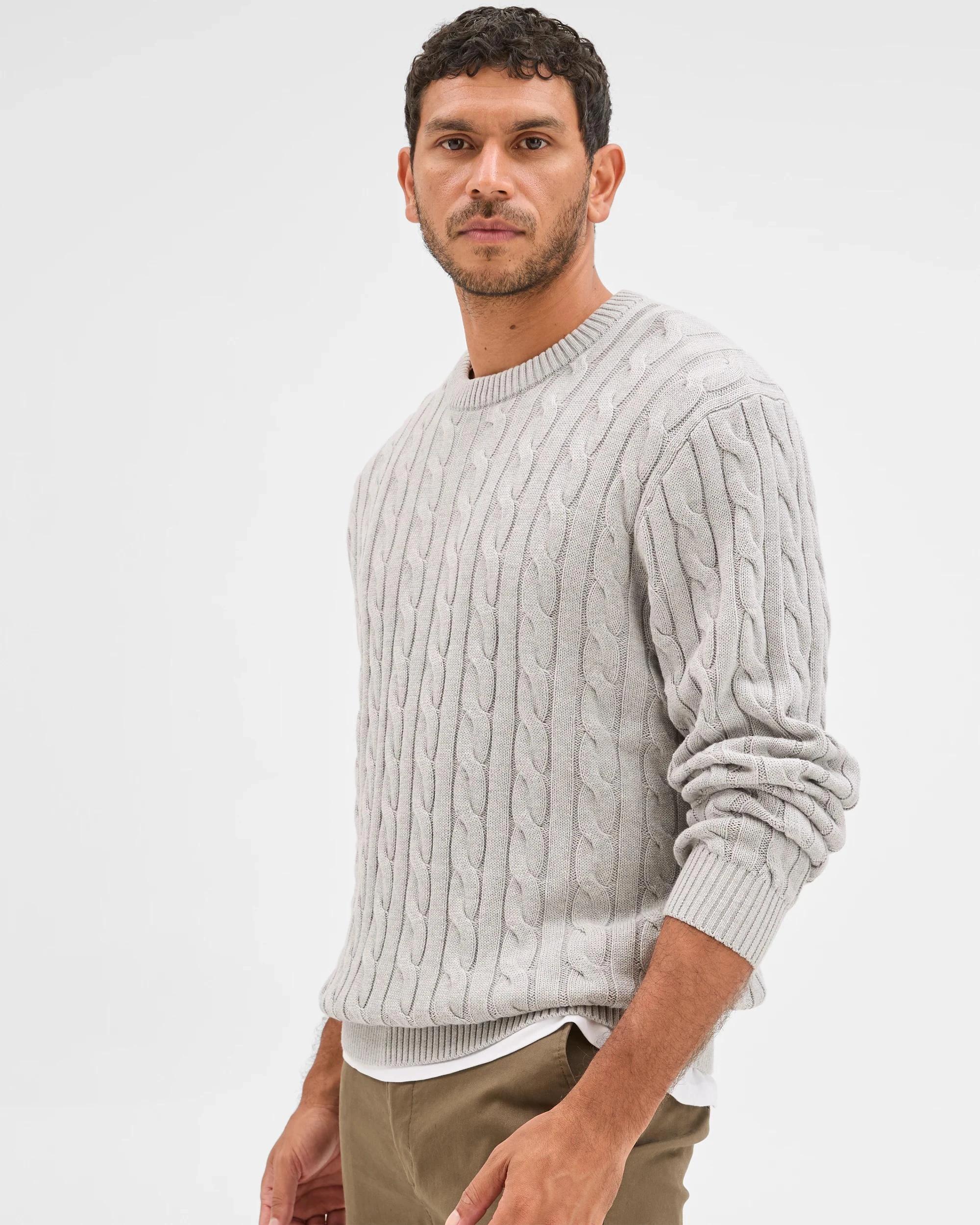 3 Target Man Australian Cotton Midweight Cable Knit Sweater GREY MARLE, 3 of 6