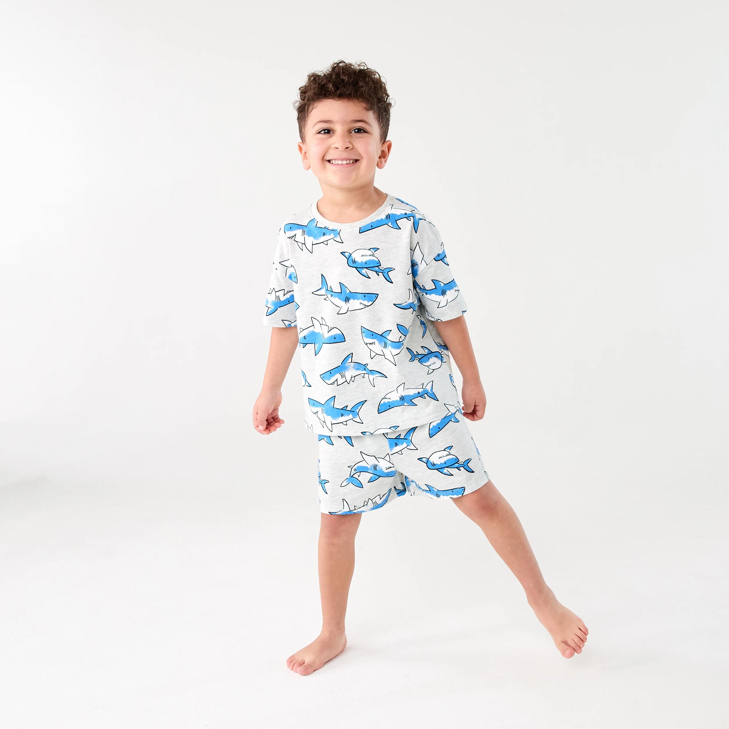 1 Short Sleeve Jersey Pyjama Set WHITE MARLE SHARKS, 1 of 6