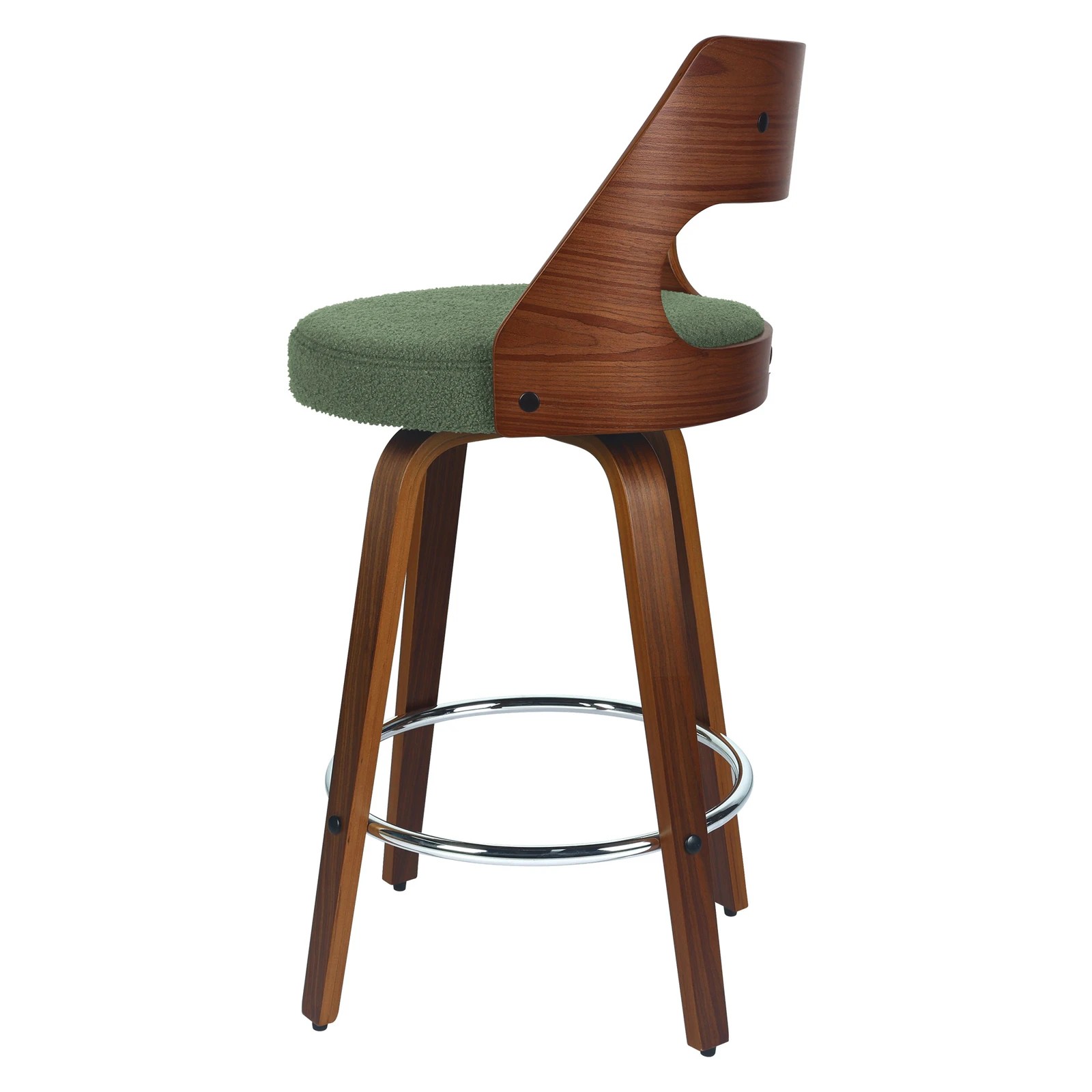 4 Alfordson 2x Swivel Bar Stools 65cm Kitchen Wooden Dining Chair Boucle - Green, 4 of 10